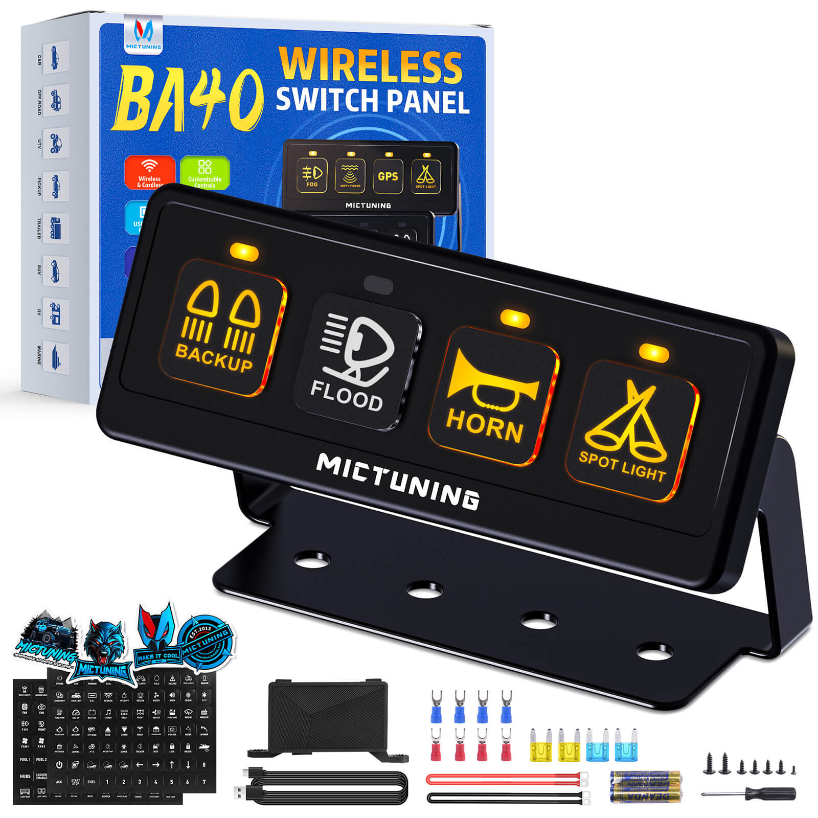 BA40/BA60 Wireless Switch Panel 4 Gang/6 Gang, Up to 164FT Range, 12V 60A Auxiliary Car Switch Panel
