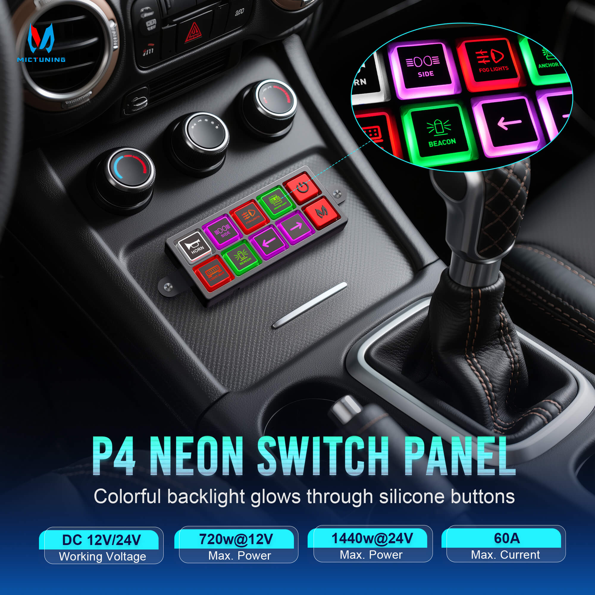 2025 All-New P4 Neon Switch Panel 4/8 Gang, LED Backlit Silicone Buttons, Universal Circuit Control Relay System Box, Toggle On-Off Touch Pod