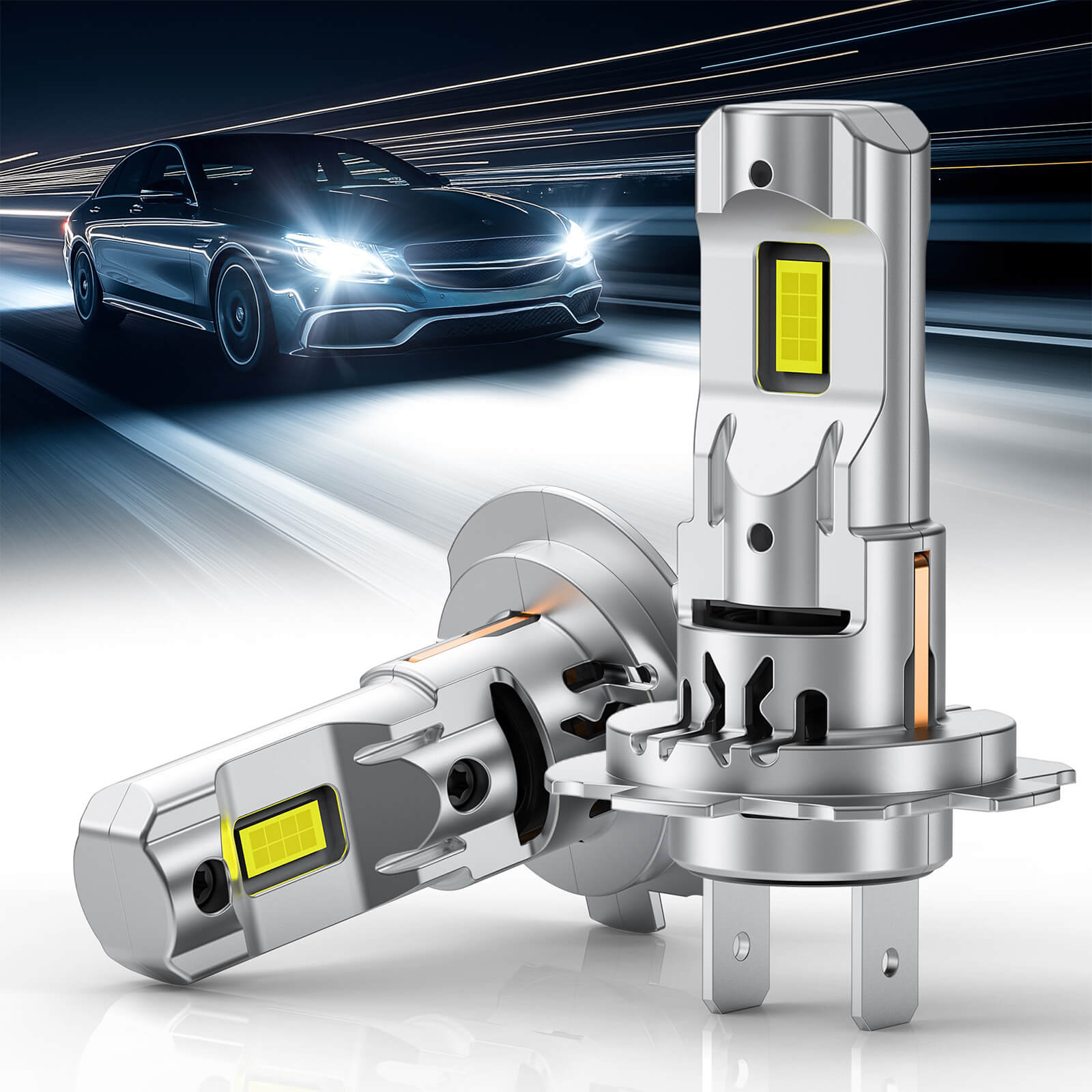 H7/H18 LED Headlight Light Bulbs, Super Bright 8000LM 6000K White with Cooling Fan, 1:1 Mini Size Plug and Play Car Fog Light, Pack of 2