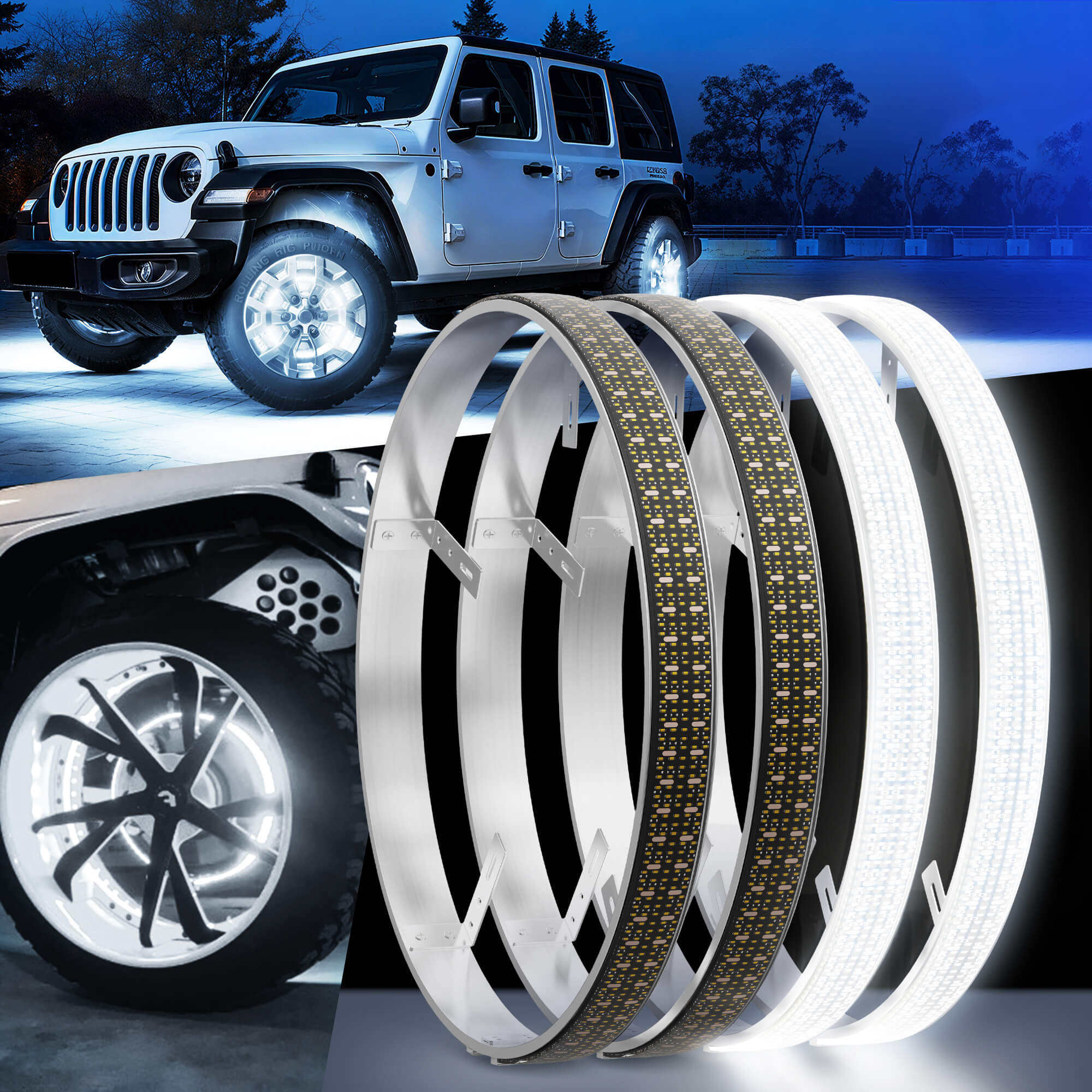 17" Wheel Lights Pure White Rim Lights, 5-Row LED Ultra-Bright for for Truck SUV Car Offroad, IP68 Waterproof