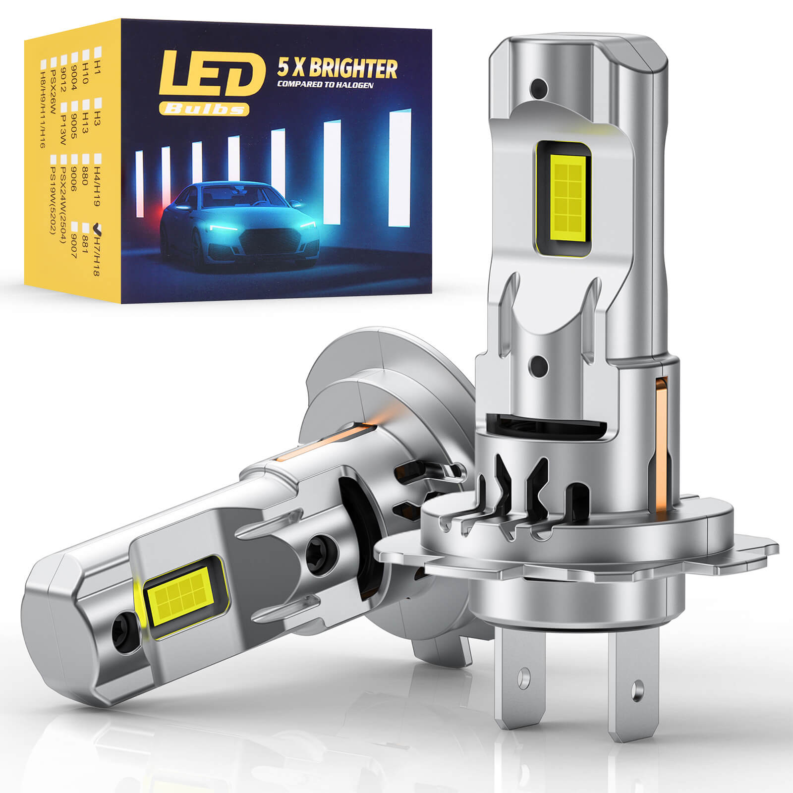 H7/H18 LED Headlight Light Bulbs, Super Bright 8000LM 6000K White with Cooling Fan, 1:1 Mini Size Plug and Play Car Fog Light, Pack of 2