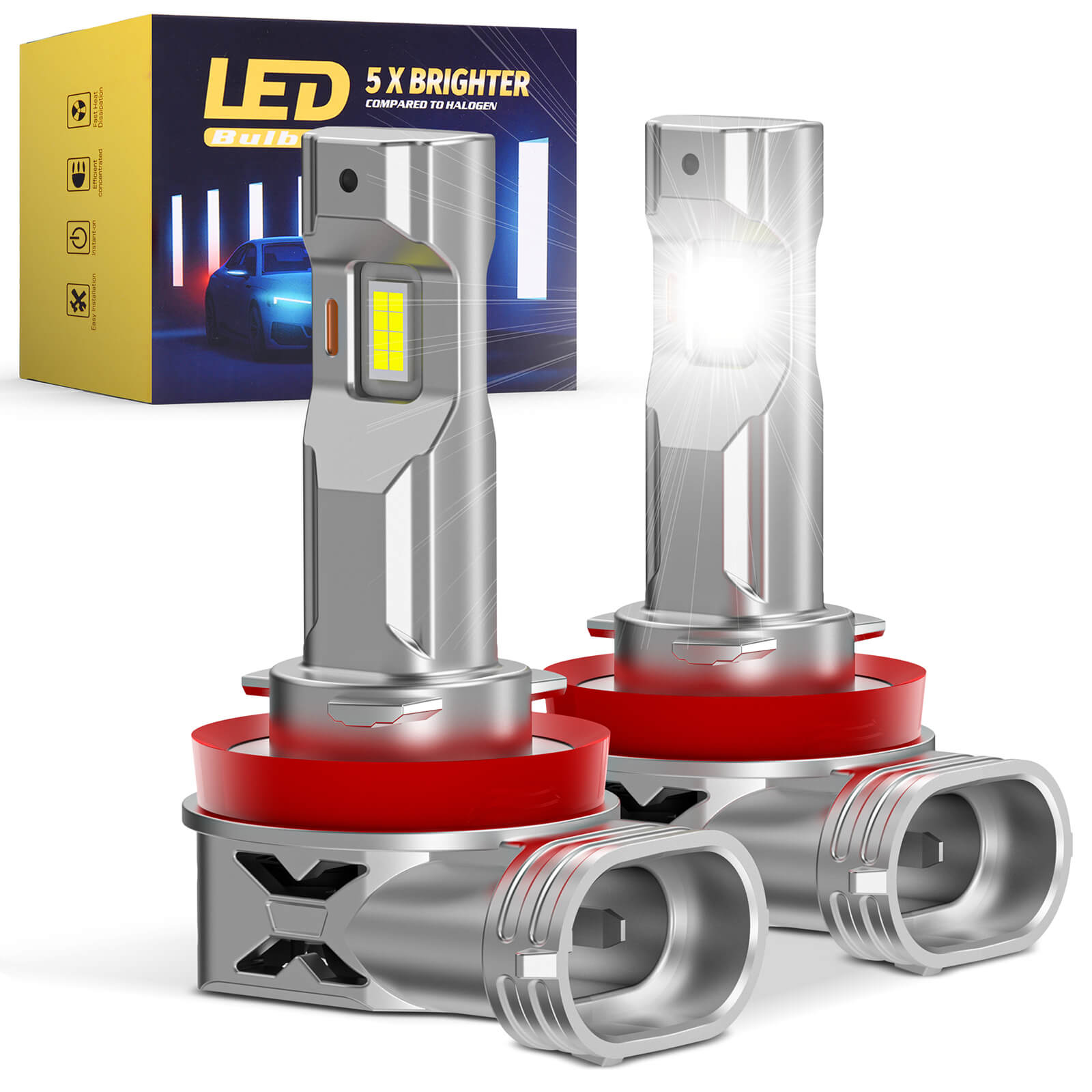 H8/H9/H11/H16 LED Headlight Light Bulbs, Super Bright 8000LM 6000K White with Cooling Fan, 1:1 Mini Size Plug and Play Car Fog Light, Pack of 2