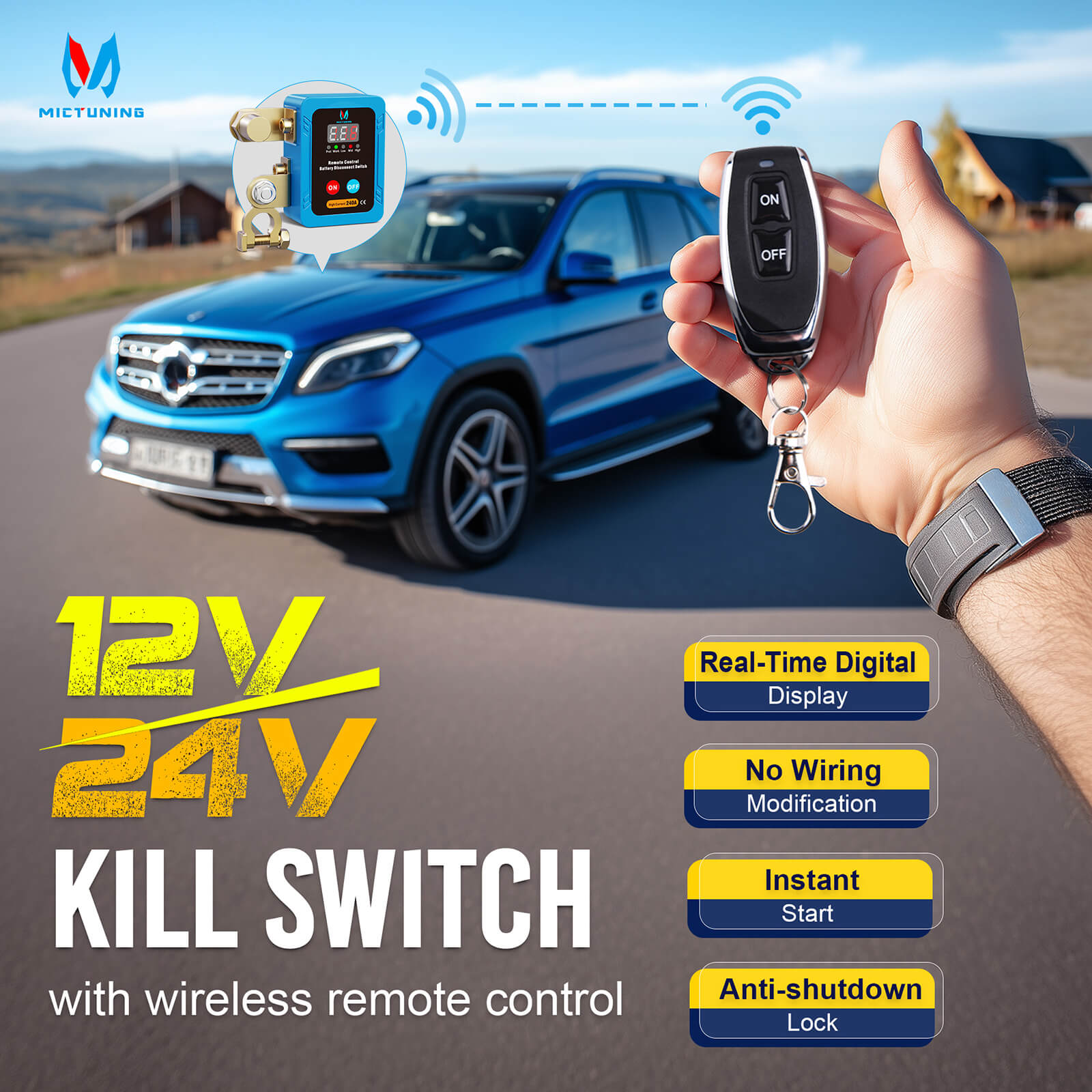 Kill Switch Remote Control 12V 240A Battery Disconnect Isolator Anti-Theft Switch with Digital Display LED Indicators Automatic Power Shut Off for RV Truck Camper Boat