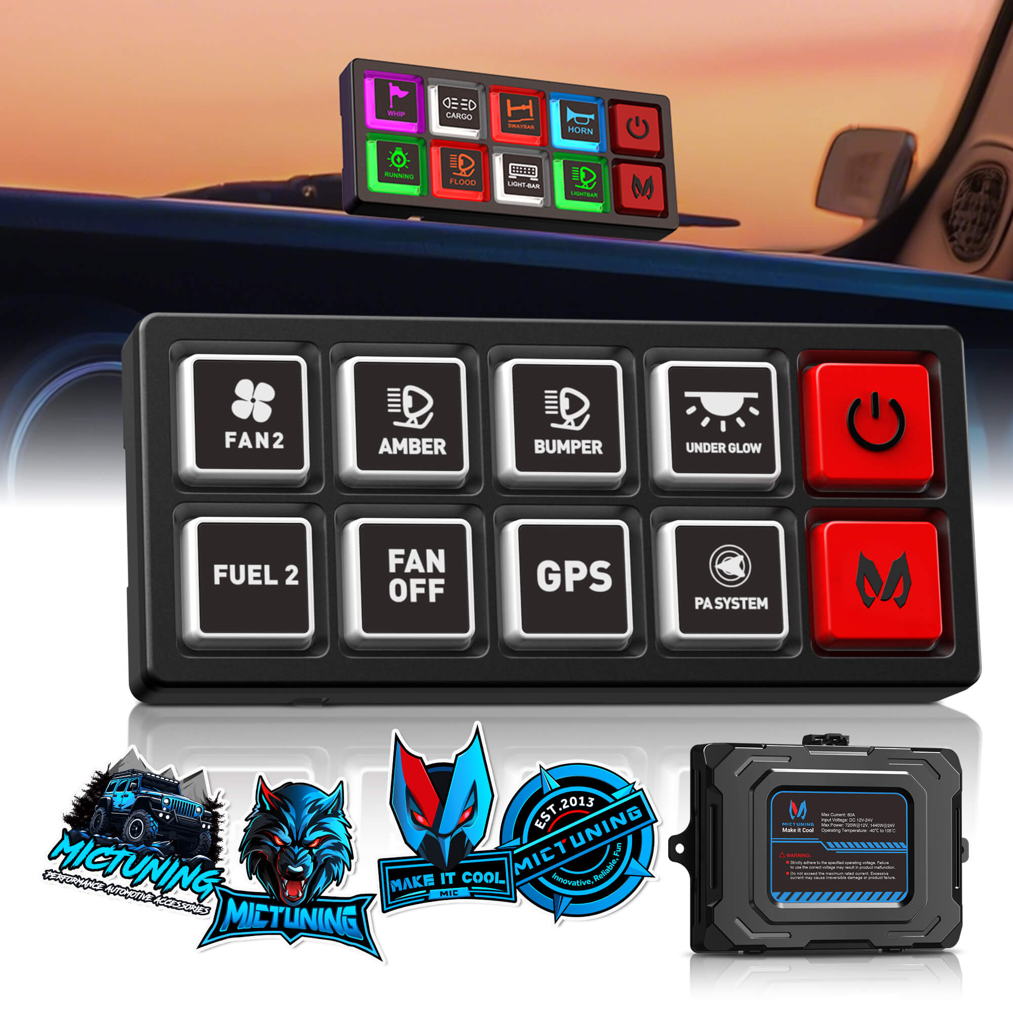 2025 All-New P4 Neon Switch Panel 4/8 Gang, LED Backlit Silicone Buttons, Universal Circuit Control Relay System Box, Toggle On-Off Touch Pod