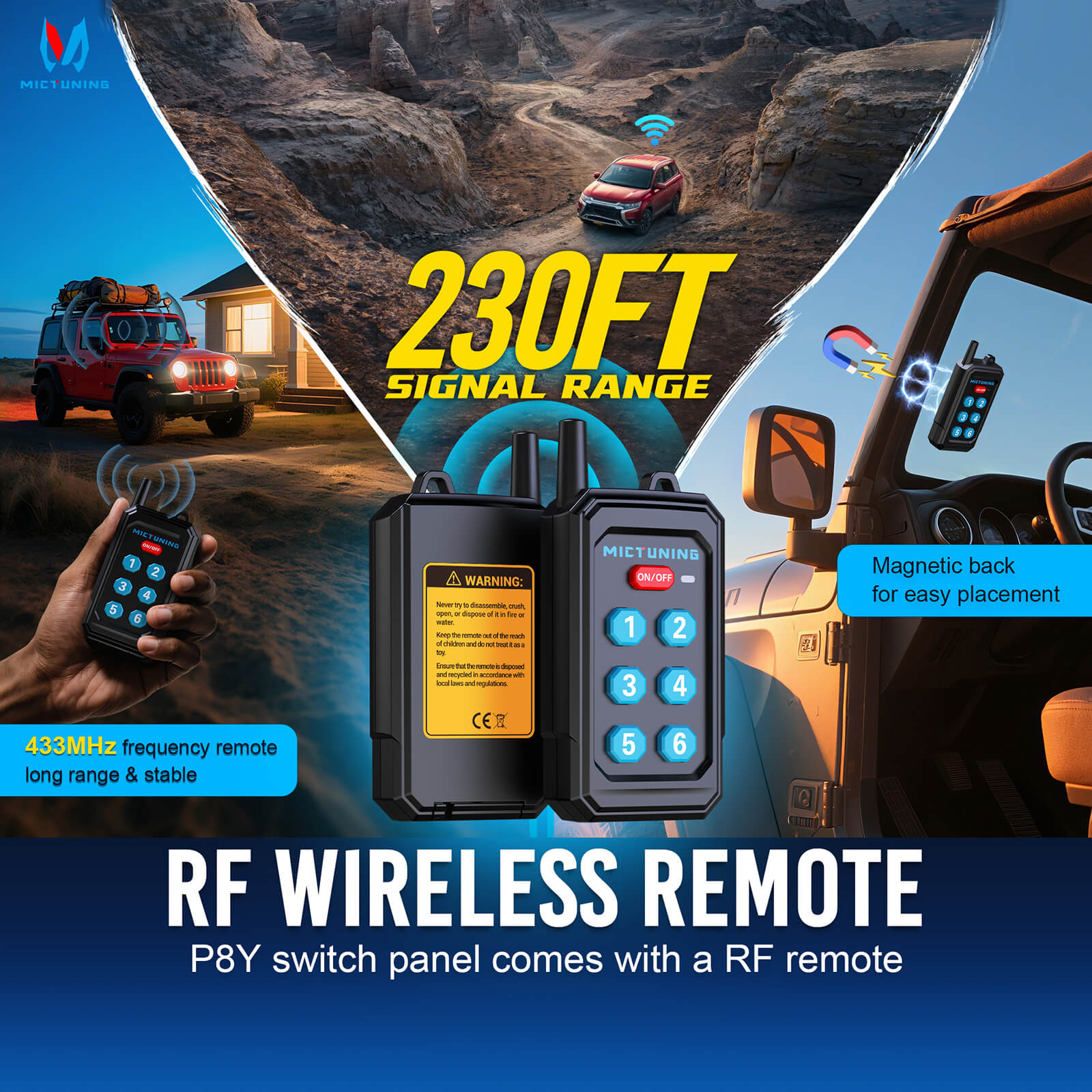 P8Y Ultra RGB Switch Panel with App & 230FT Remote Control, 6/8 Gang , IP67 Waterproof, Auto-Dimming
