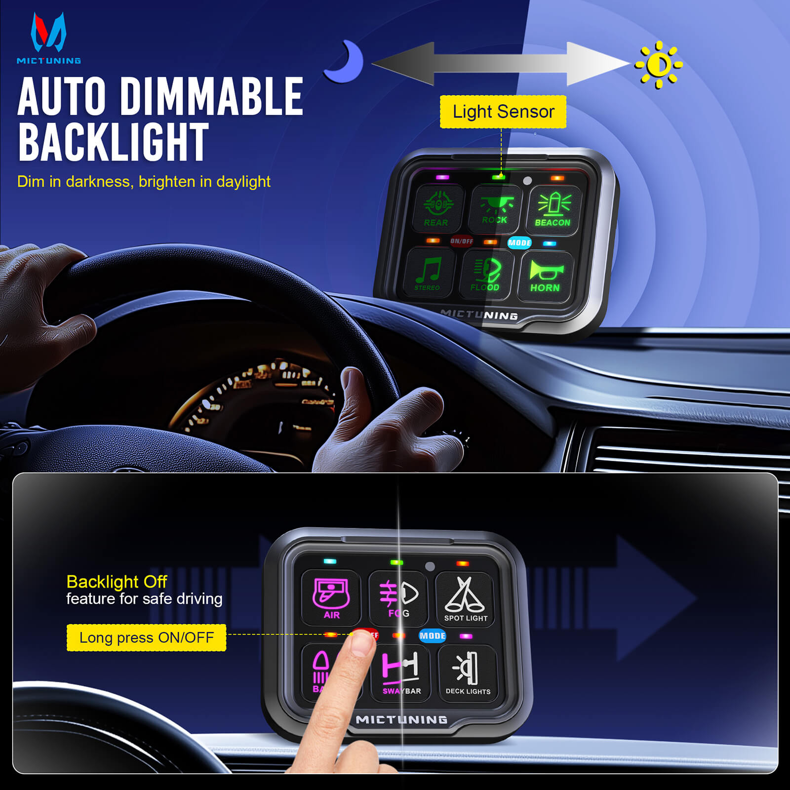 Q1 Max RGB+IC Rock Lights 8-24 Pods Bundle with P8-Ultra 6/8 Gang Switch Panel, Larger & Tactile Switches
