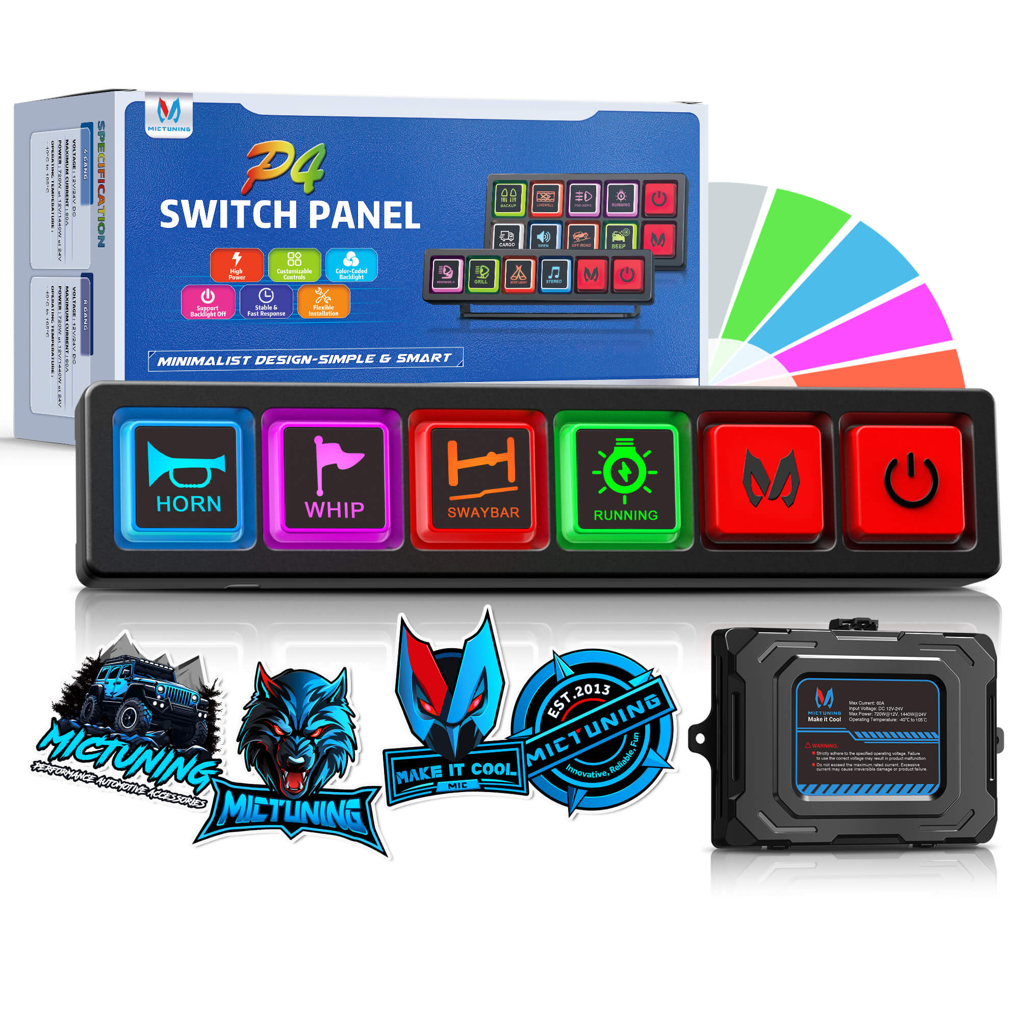 2025 All-New P4 Neon Switch Panel 4/8 Gang, LED Backlit Silicone Buttons, Universal Circuit Control Relay System Box, Toggle On-Off Touch Pod