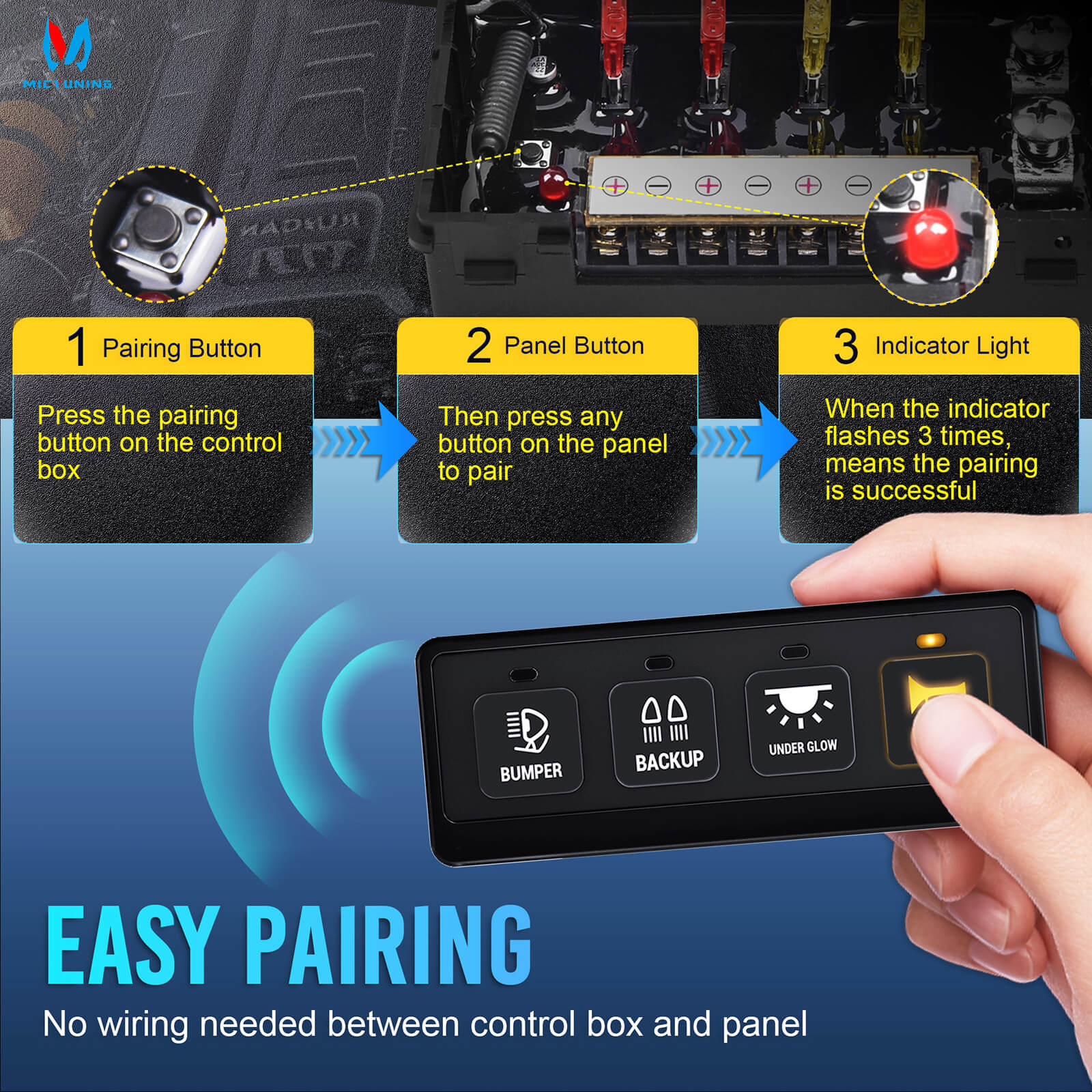 BA40/BA60 Wireless Switch Panel 4 Gang/6 Gang, Up to 164FT Range, 12V 60A Auxiliary Car Switch Panel
