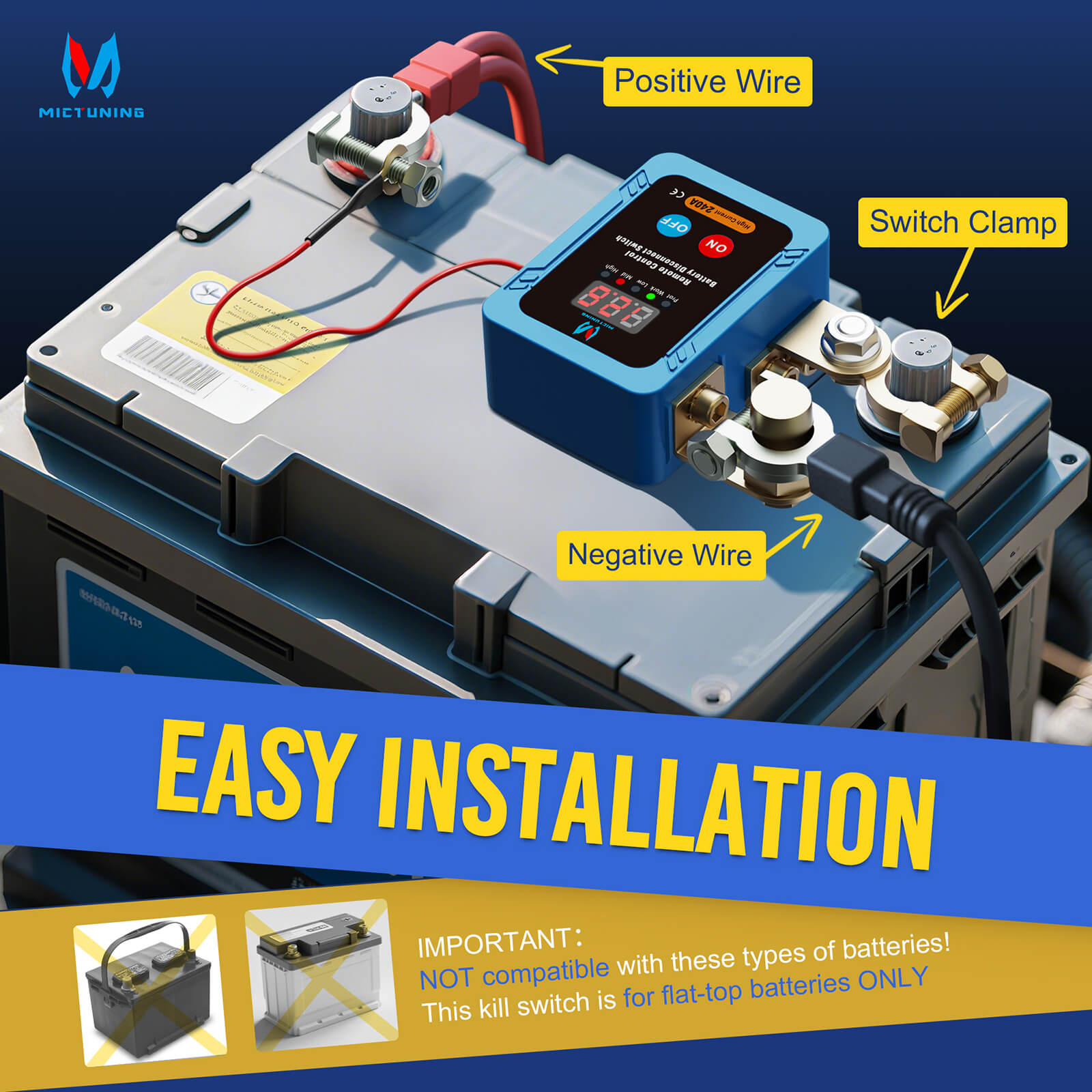 Kill Switch Remote Control 12V 240A Battery Disconnect Isolator Anti-Theft Switch with Digital Display LED Indicators Automatic Power Shut Off for RV Truck Camper Boat