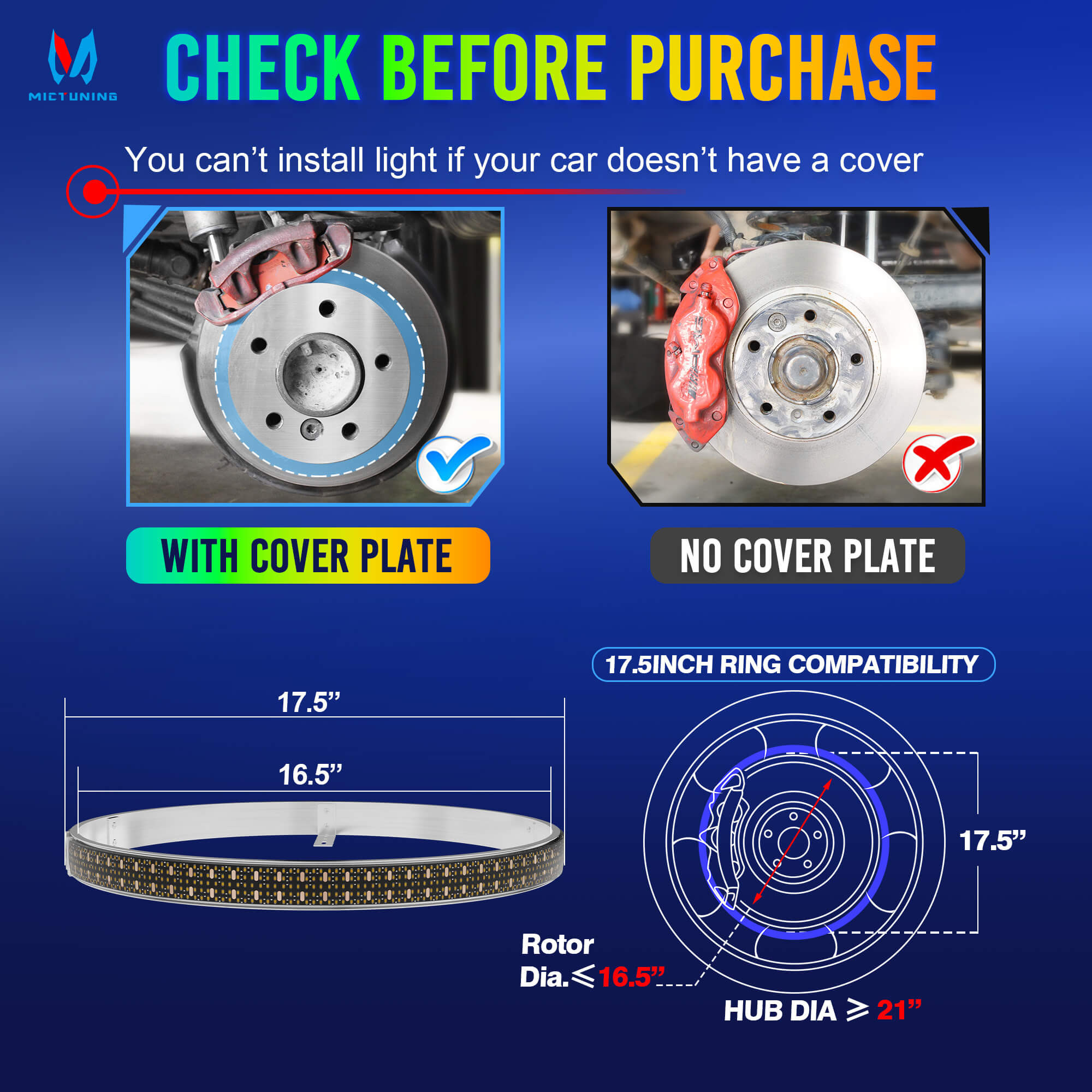 17" Wheel Lights Pure White Rim Lights, 5-Row LED Ultra-Bright for for Truck SUV Car Offroad, IP68 Waterproof