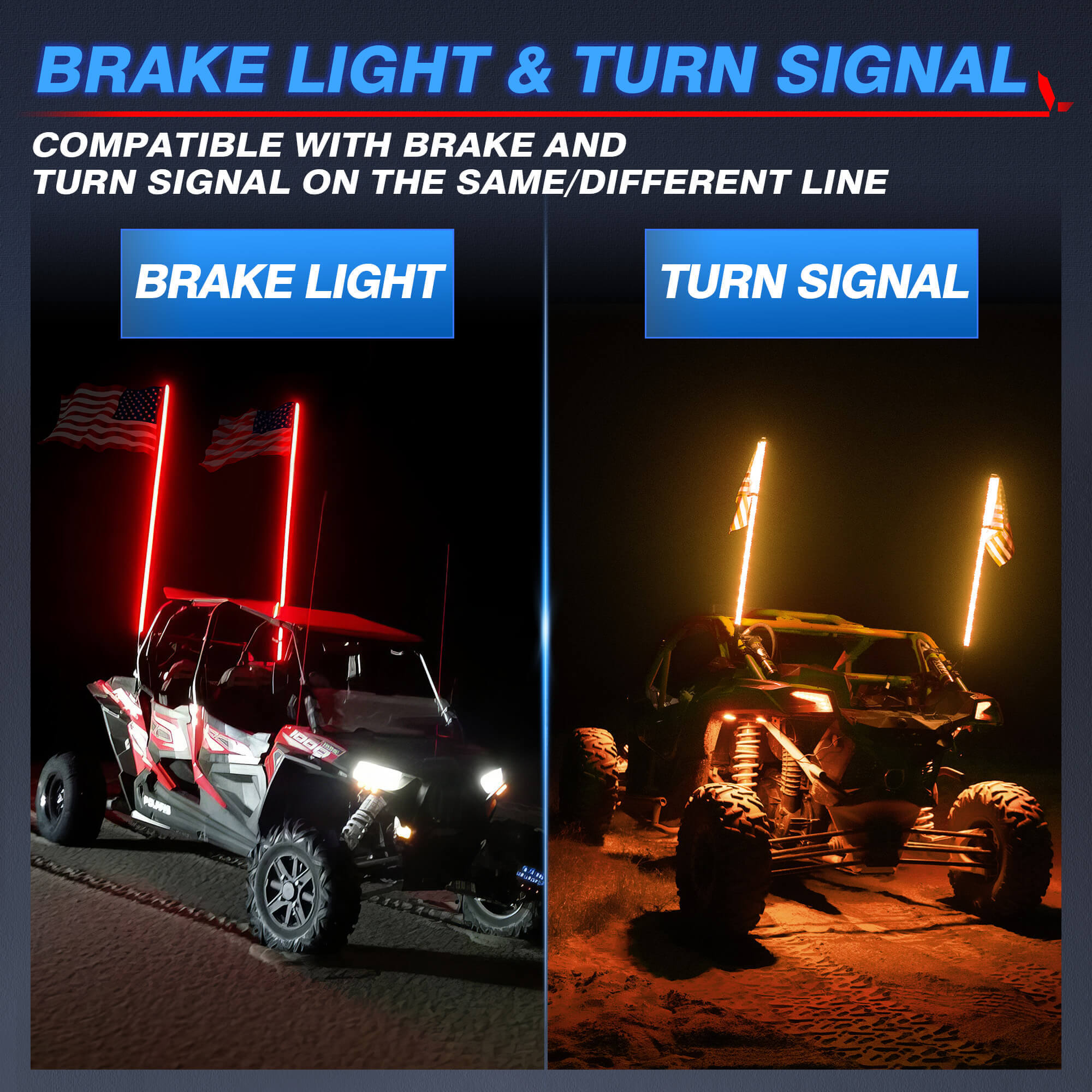 3FT/4FT W1 LED Whip Lights with Flag 2pcs/10pcs - Spiral Bendable RGB Chasing Color Antenna Whips - Bluetooth App Control