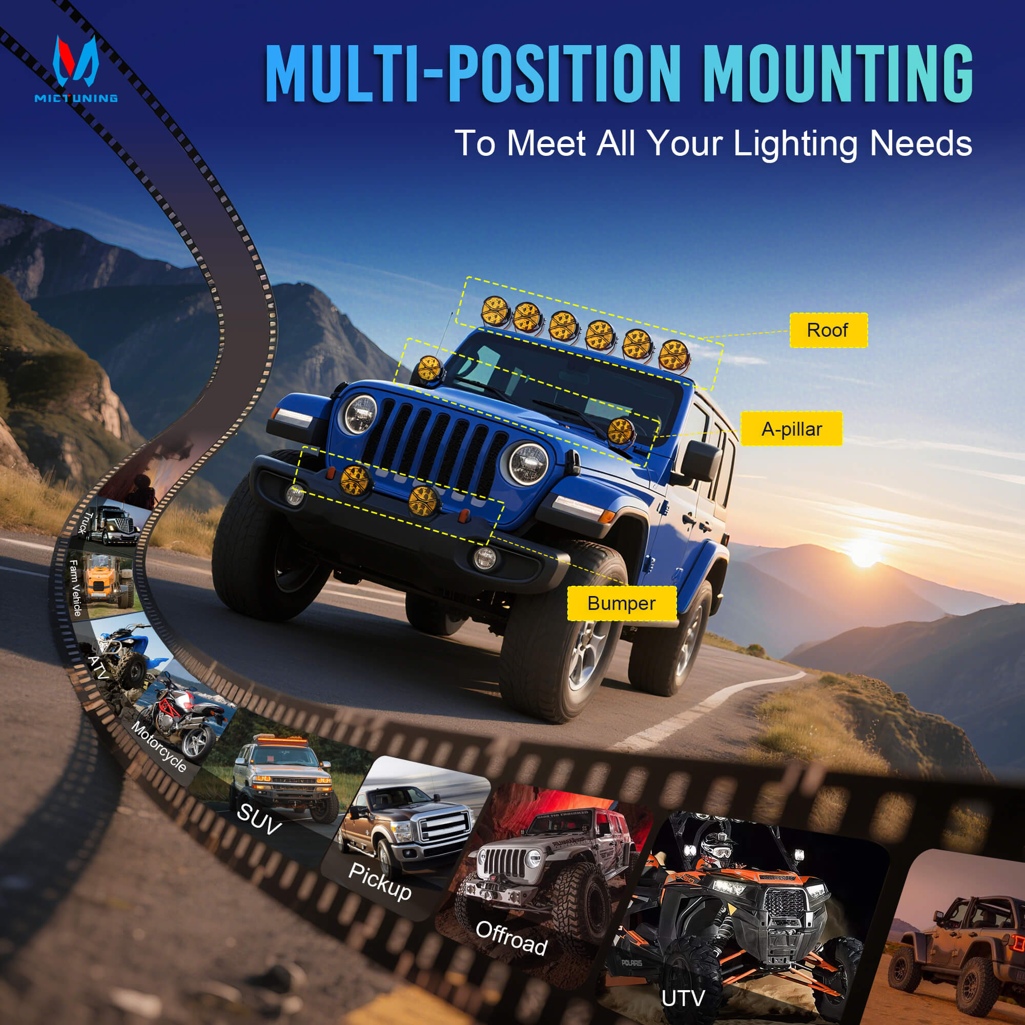 K6 4 Inch 160W LED Amber Light Pods - Amber DRL Turn Signal, 270° Side Shooter Offroad Driving Ditch Lights w/ Covers, 2PC