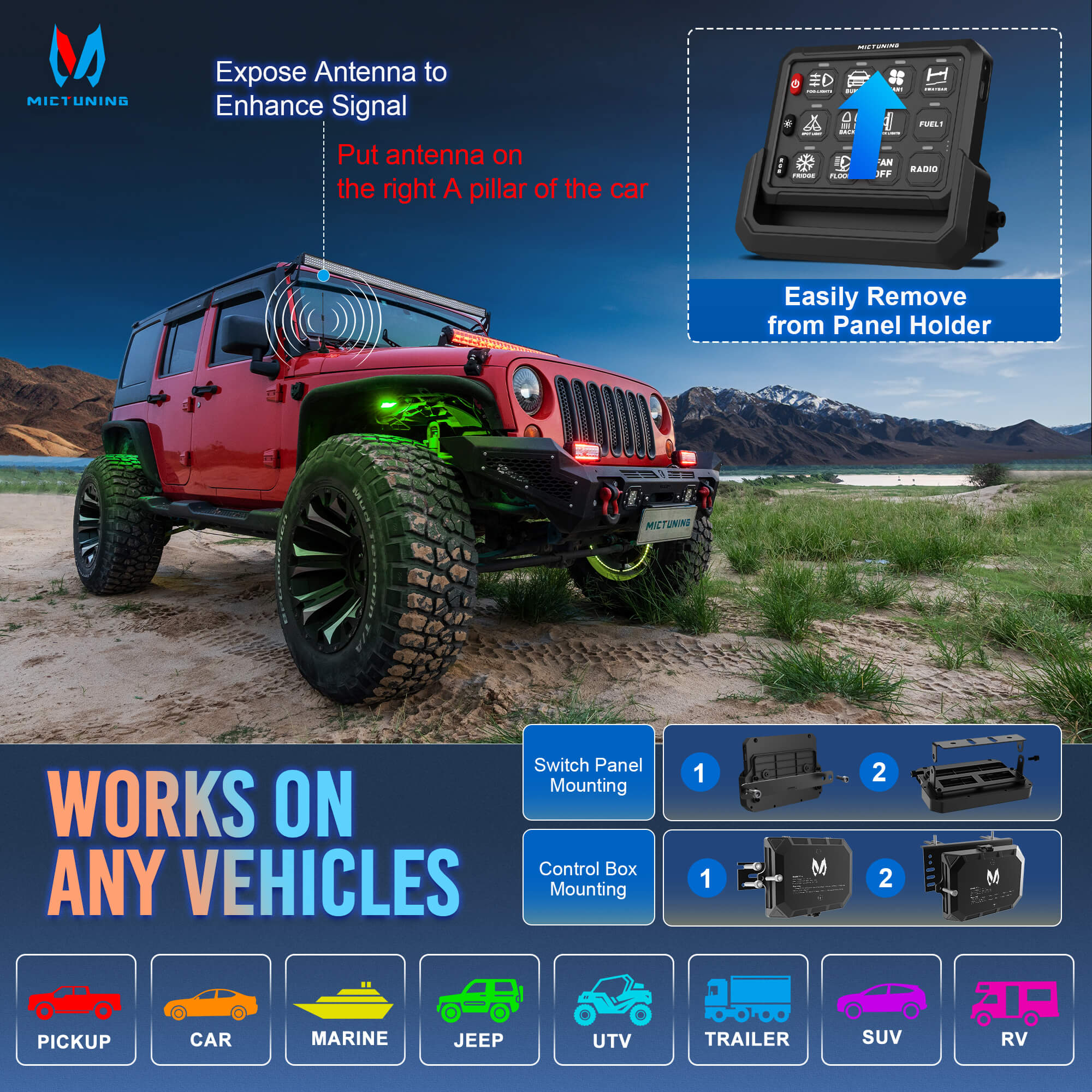 C3 RGBW Rock Lights Kit with P1s-AC Wireless RGB Switch Panel