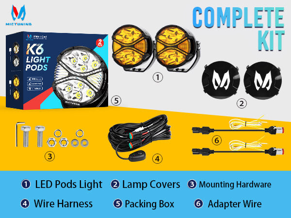 K6 4 Inch 160W LED Amber Light Pods - Amber DRL Turn Signal, 270° Side Shooter Offroad Driving Ditch Lights w/ Covers, 2PC