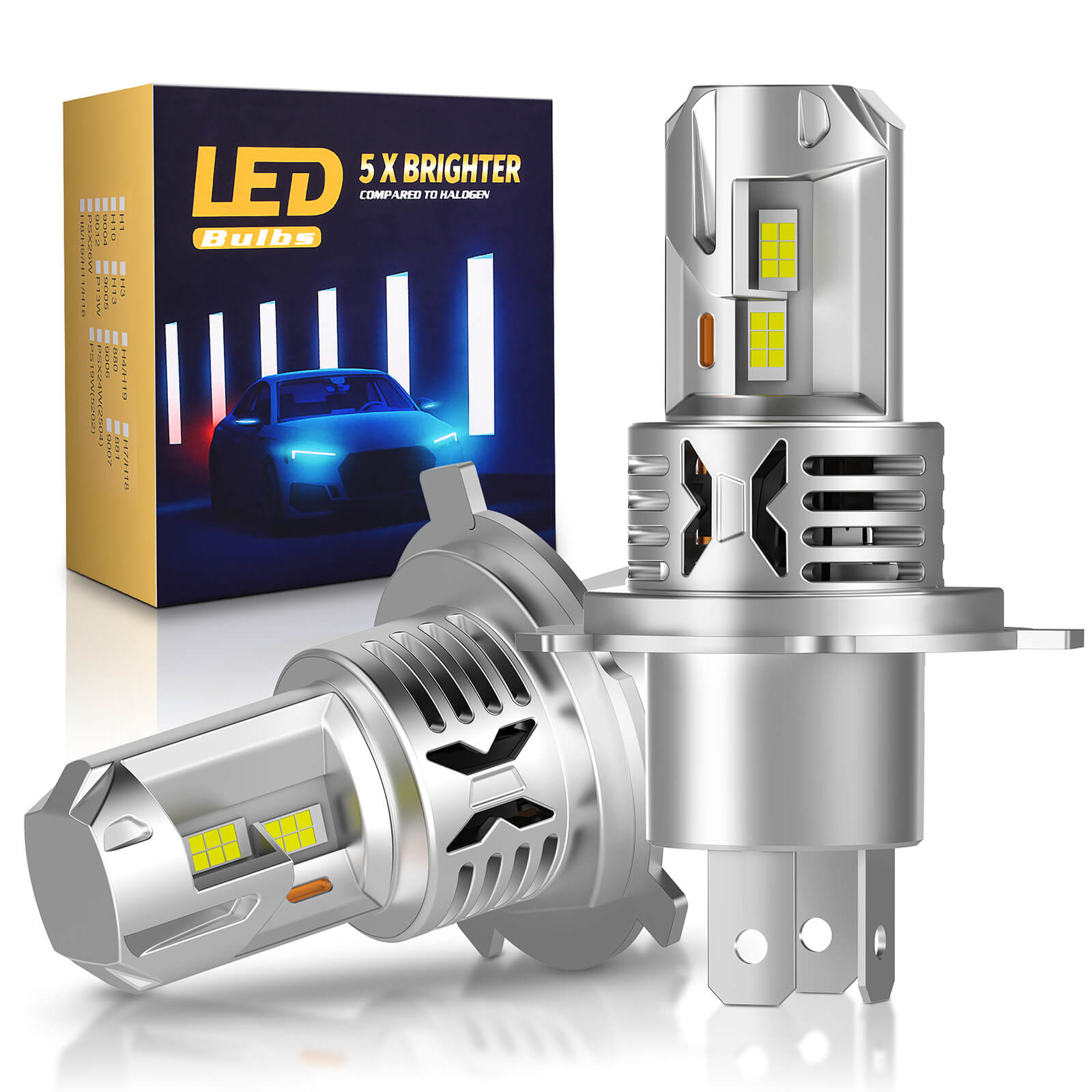 H4/H19 LED Headlight Light Bulbs, Super Bright 8000LM 6000K White with Cooling Fan, 1:1 Mini Size Plug and Play Car Fog Light, Pack of 2