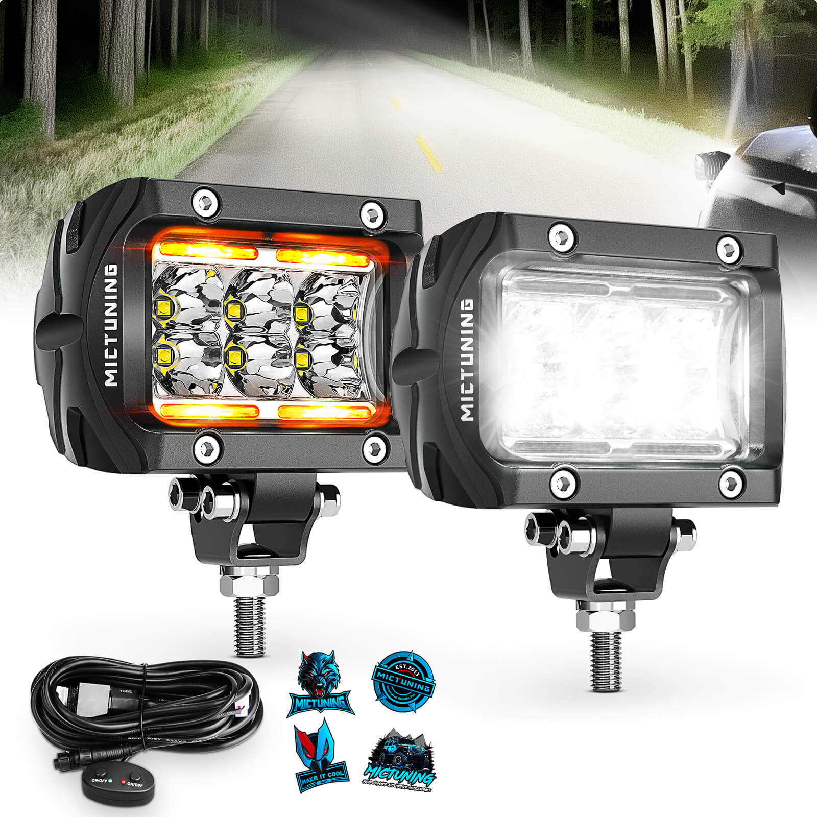 K1 LED Pods Light with Wire Harness, 2pcs 4 Inch IP68 Waterproof Led Off Road Lights Super Bright Driving Fog Light, Flood/Spot