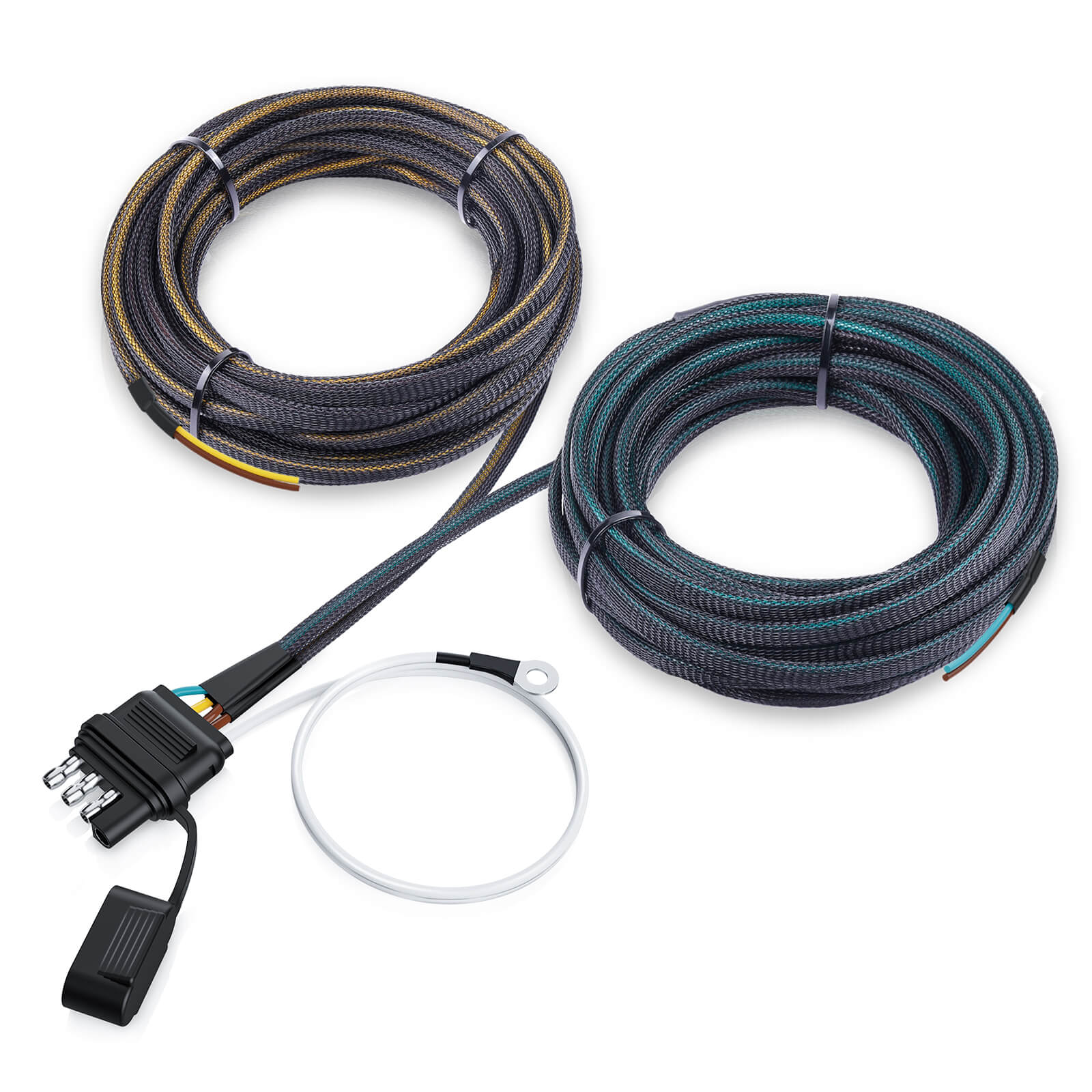 4 Pin 5 Wire Trailer Light Wiring Harness 22FT/50FT - Wishbone 4-Way Flat 5 Wire Plug for Rewiring Both-Side Taillights, Trailer End Connector