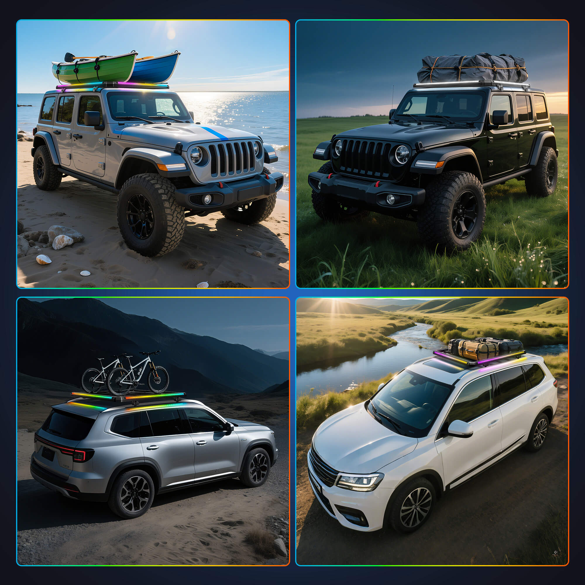 Newest LED Roof Rack Cargo Platform w/ built-in RGB+IC Light Strips, RGB Chasing Lights Frame, Aluminum, 55.1" x 47.2", Fits Most 2-Bar SUVs (Only Ships to U.S. )