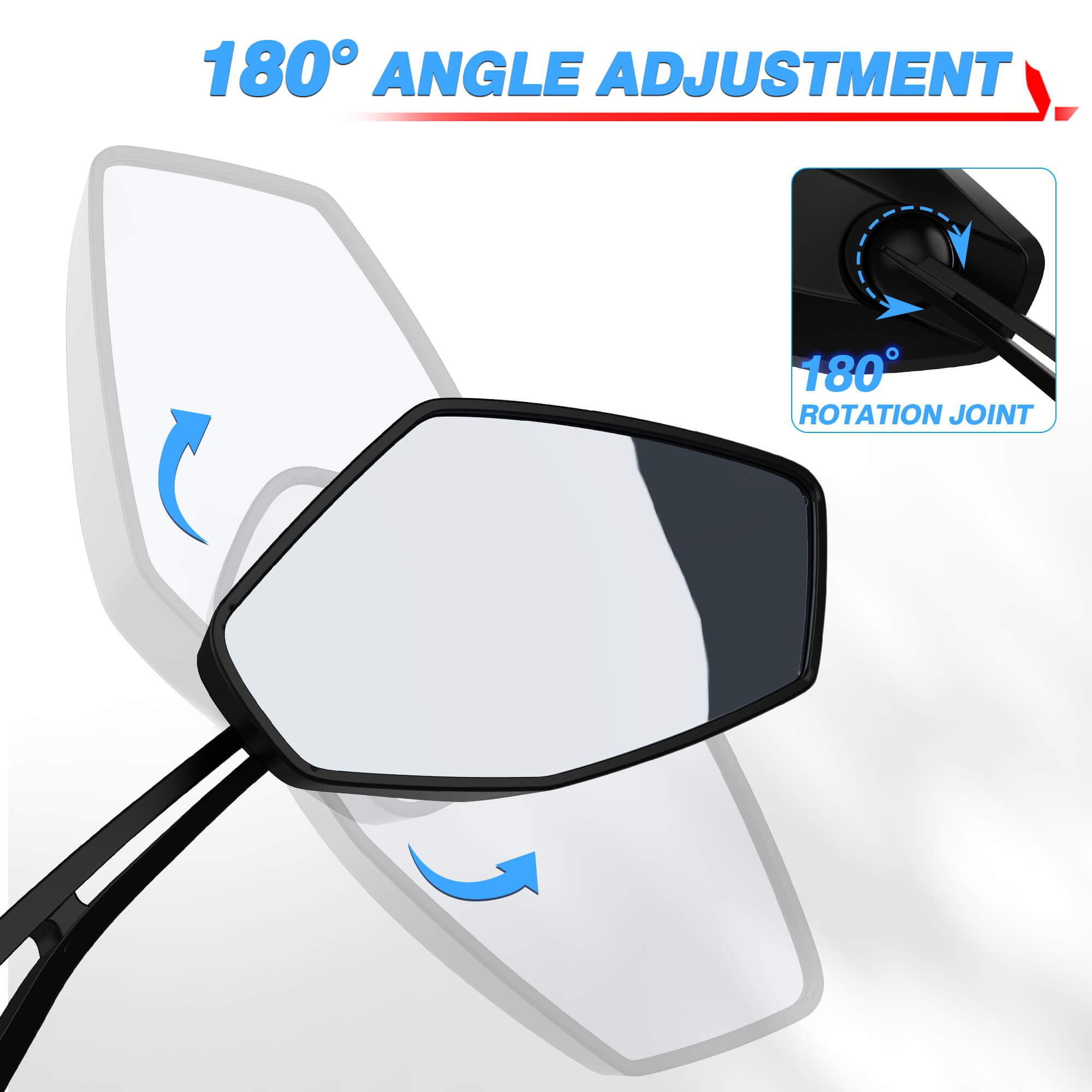 Motorcycle Rearview Mirrors Convex Blue Lens, Impact-Resistant ABS, 180° Rotation Adjustable- Fits M8 M10 Socket or 22mm Diameter Handlebar