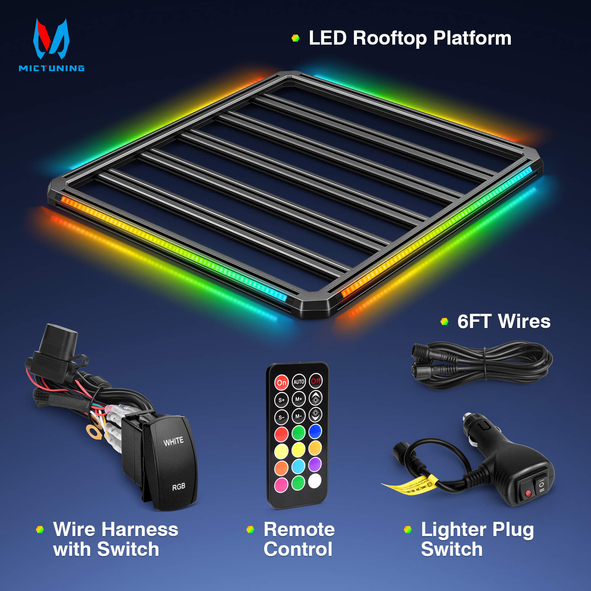 Newest LED Roof Rack Cargo Platform w/ built-in RGB+IC Light Strips, RGB Chasing Lights Frame, Aluminum, 55.1" x 47.2", Fits Most 2-Bar SUVs (Only Ships to U.S. )