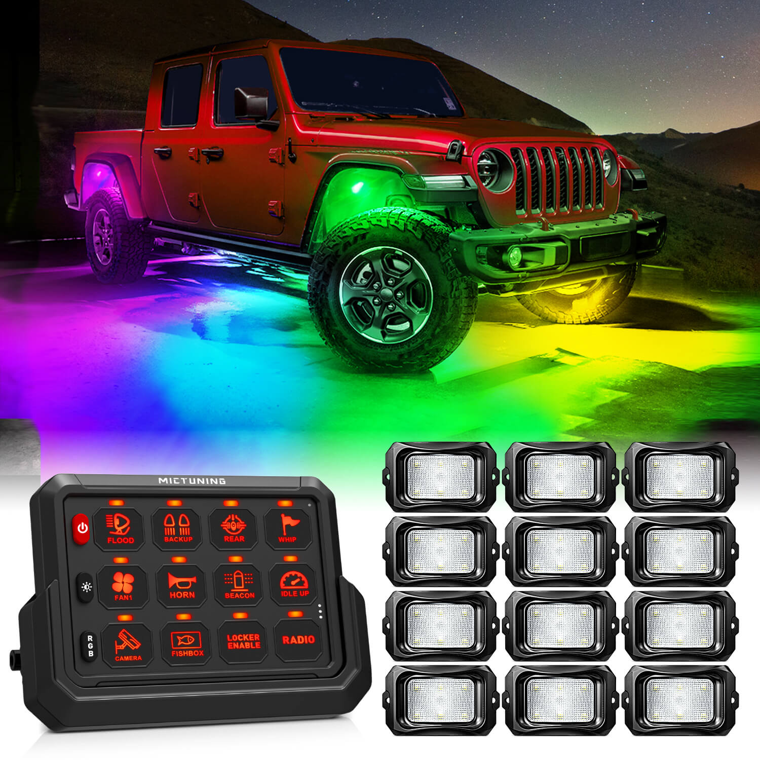 P1s-AC Wireless RGB Switch Panel Bundle with C2 RGB+IC LED Rock Lights Kit