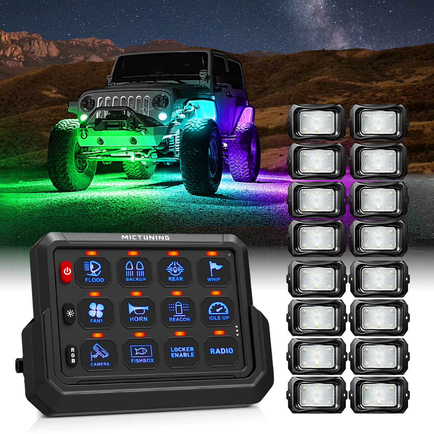 P1s-AC Wireless RGB Switch Panel Bundle with C2 RGB+IC LED Rock Lights Kit