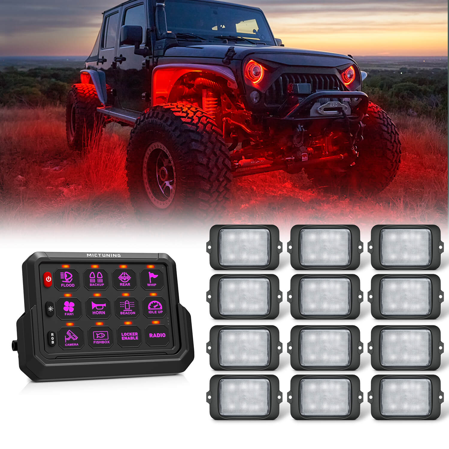 C3 RGBW Rock Lights Kit with P1s-AC Wireless RGB Switch Panel