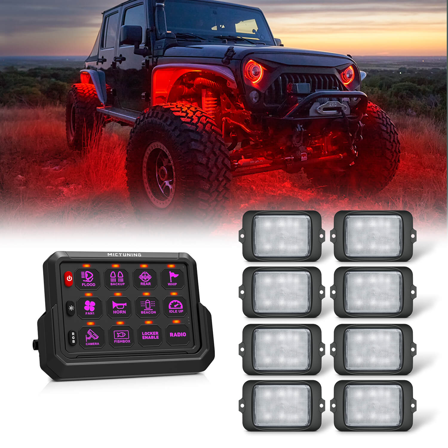 C3 RGBW Rock Lights Kit with P1s-AC Wireless RGB Switch Panel
