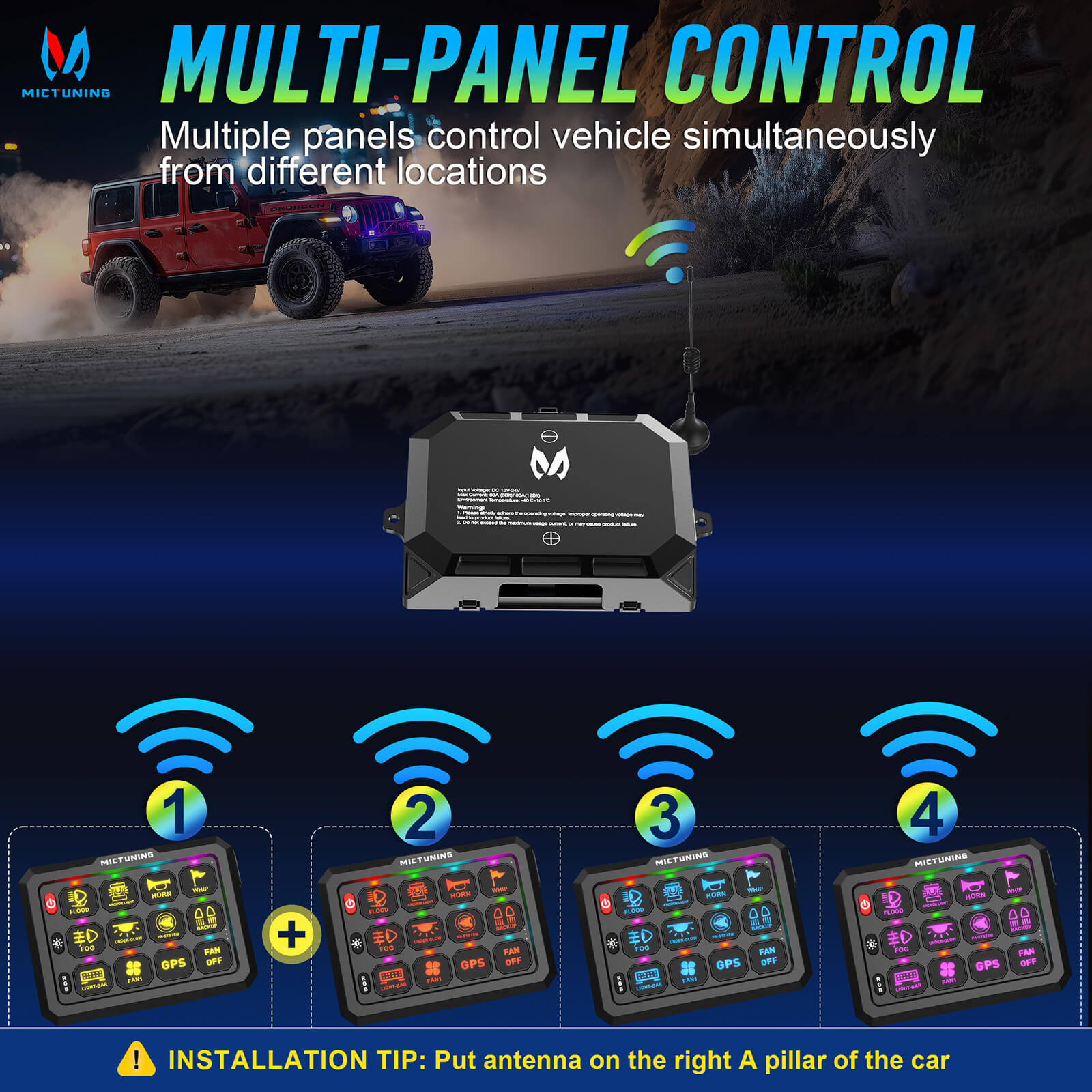 15.5″/17″ V1 RGB+IC Chasing Color Wheel Ring Lights Kit Bundle with P1s-W Wireless RGB Switch Panel 8/12 Gang, Up to 328FT Range