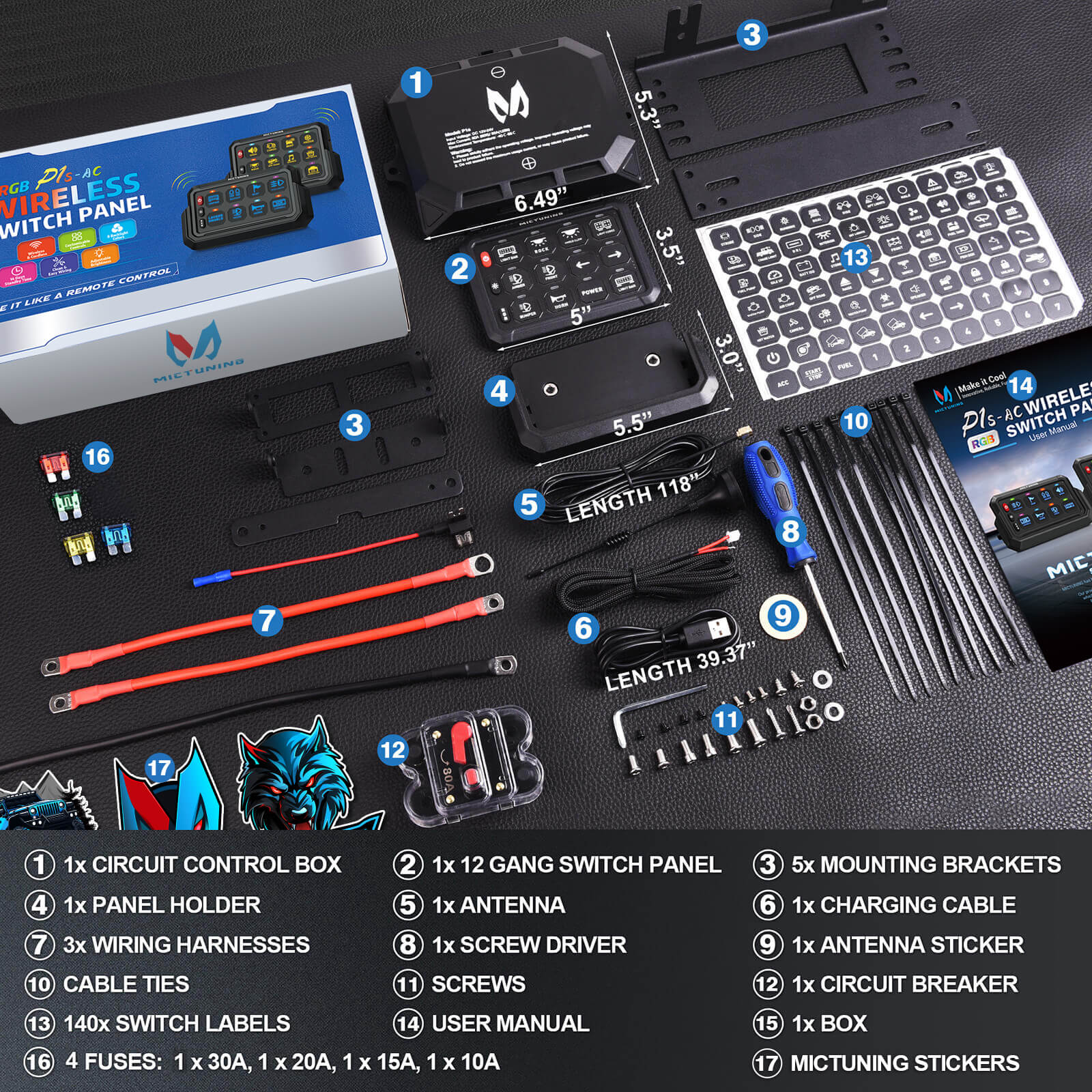 P1s-AC Wireless RGB Switch Panel Bundle with C2 RGBW LED Rock Lights Kit