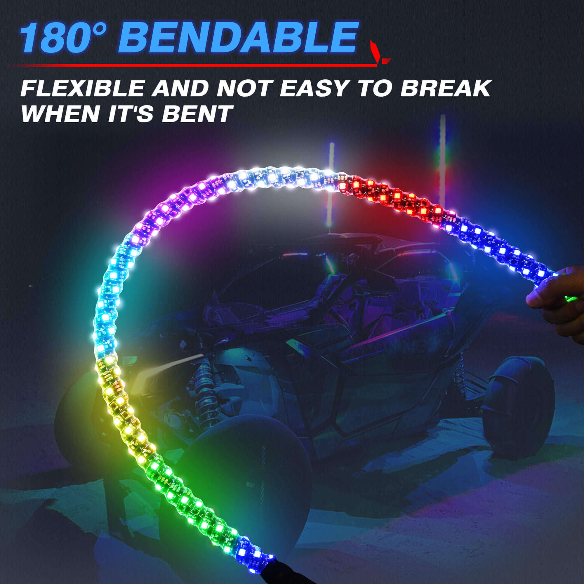 3FT/4FT W1 LED Whip Lights with Flag 2pcs/10pcs - Spiral Bendable RGB Chasing Color Antenna Whips - Bluetooth App Control