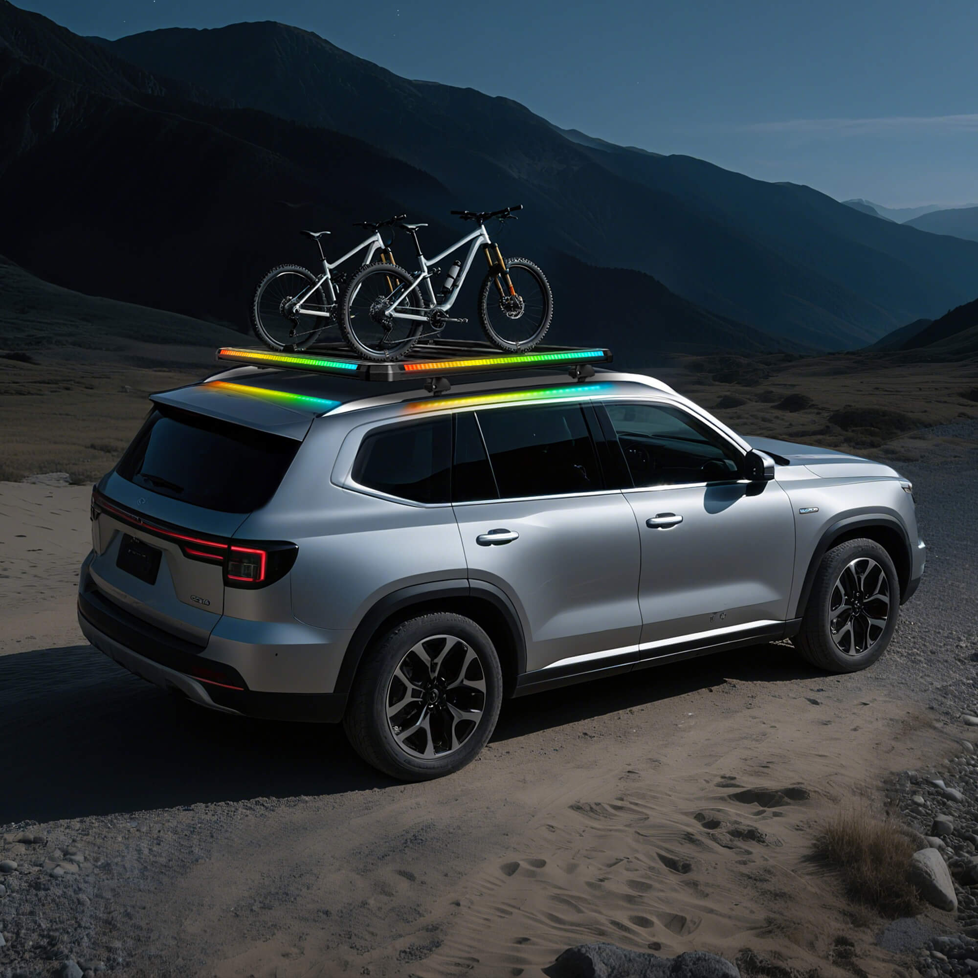 Newest LED Roof Rack Cargo Platform w/ built-in RGB+IC Light Strips, RGB Chasing Lights Frame, Aluminum, 55.1" x 47.2", Fits Most 2-Bar SUVs (Only Ships to U.S. )