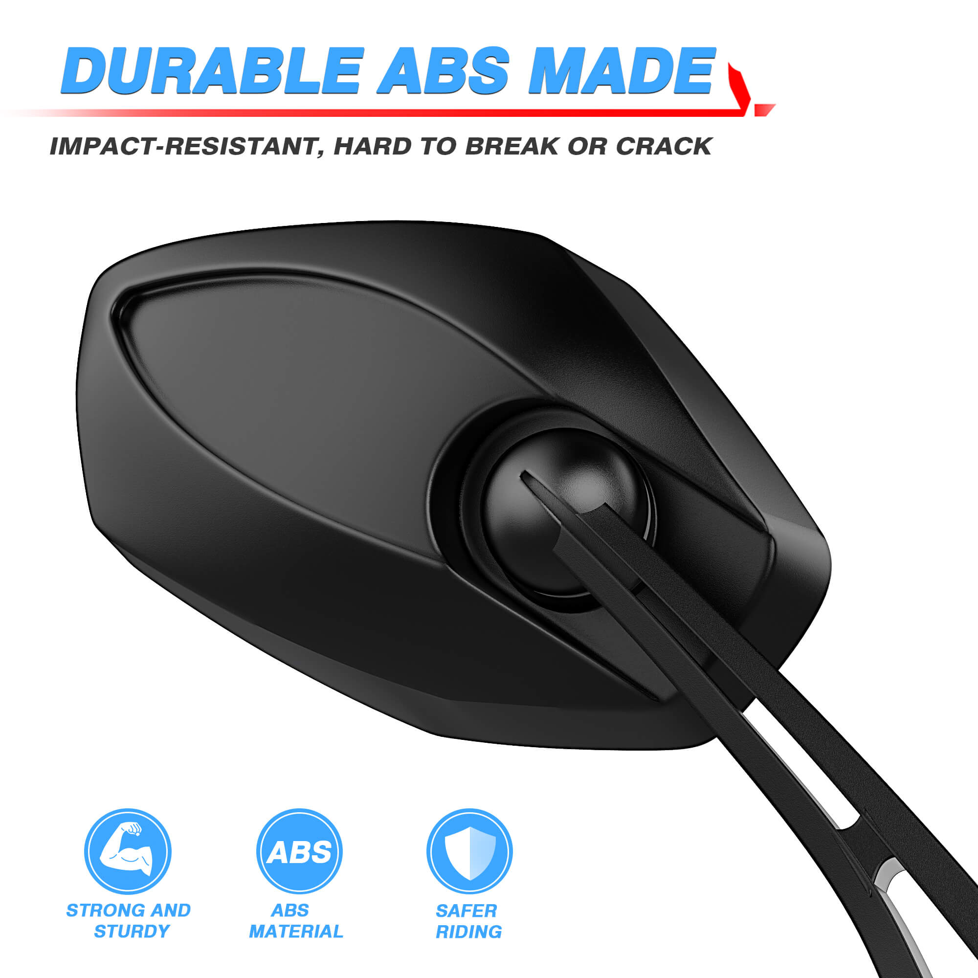 Motorcycle Rearview Mirrors Convex Blue Lens, Impact-Resistant ABS, 180° Rotation Adjustable- Fits M8 M10 Socket or 22mm Diameter Handlebar