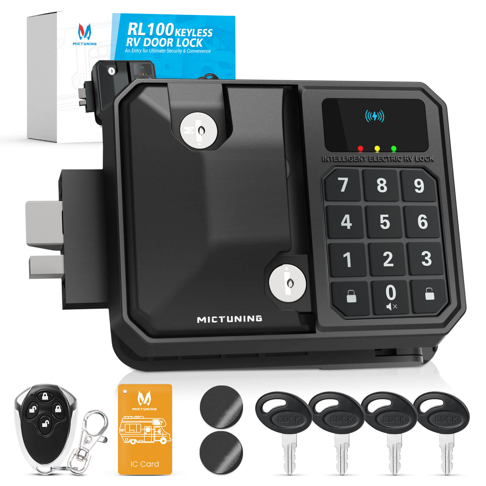 2025 Upgraded Keyless RV Door Lock Replacement, 10 Digits LED Keypad, Wireless Key Fob, Electronic NFC & Mechanical Key