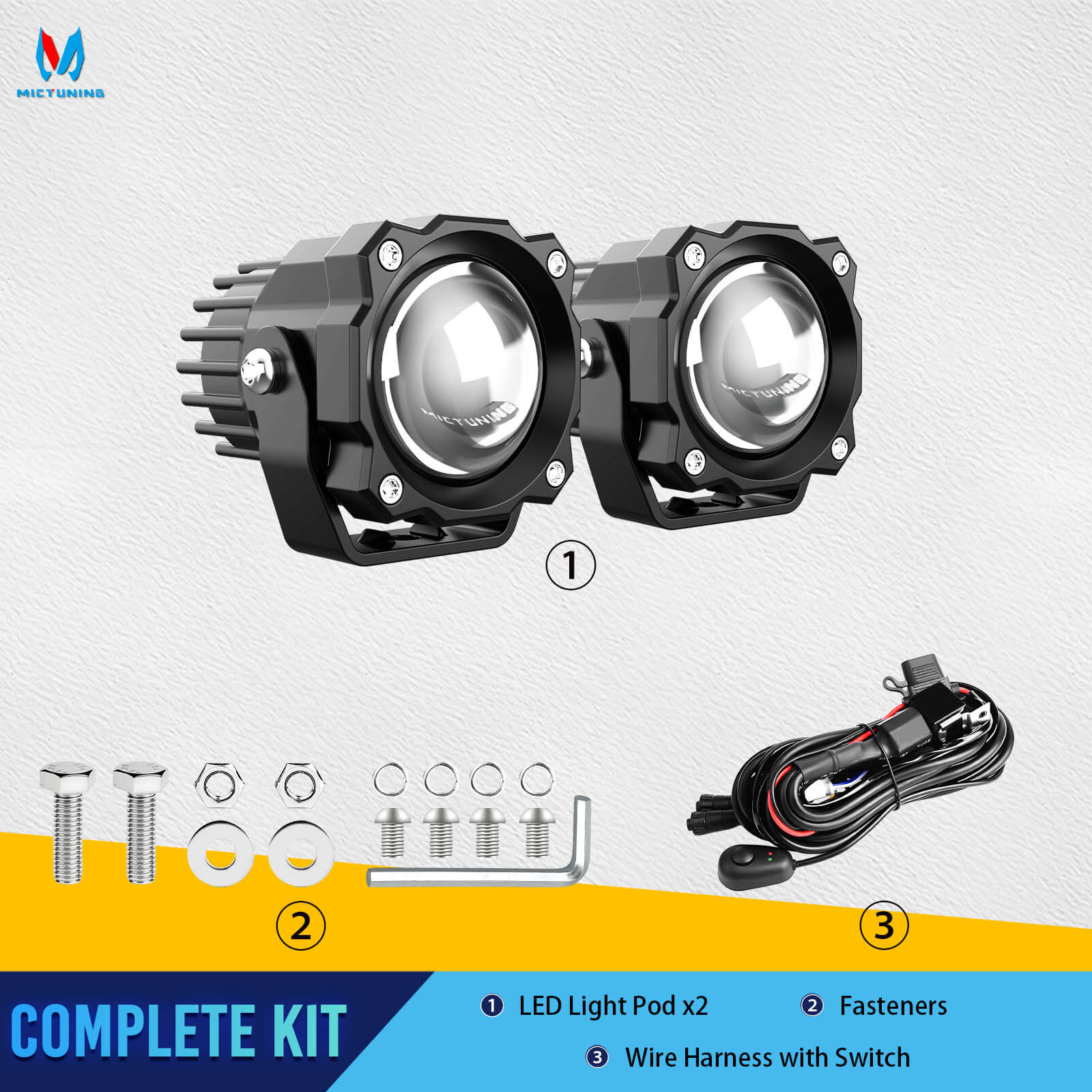 3 Inch 72W LED Light Pods Square Off-Road Driving Fog Lamp Spot Flood Beam Automotive Auxiliary Lighting, Pair