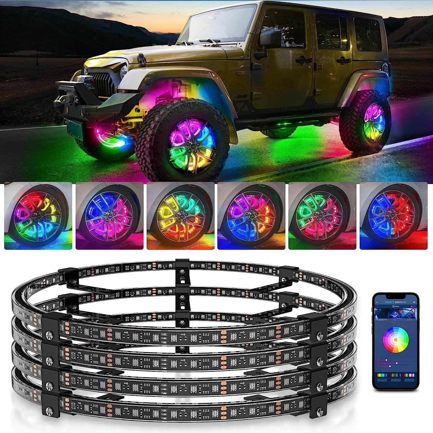 15.5″/17″ V1 RGB+IC Chasing Color Wheel Ring Lights Kit Bundle with P1s-W Wireless RGB Switch Panel 8/12 Gang, Up to 328FT Range