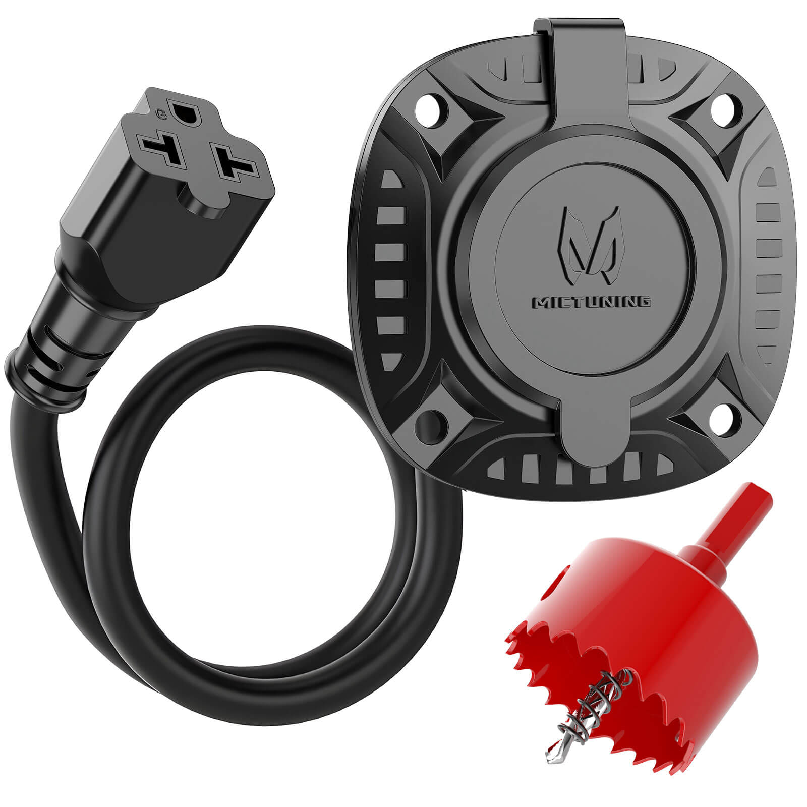 5-in-1 AC Port Plug 20A 125V, RV Shore Power Inlet Plug with T-Blade Adapter, w/ Hole Saw