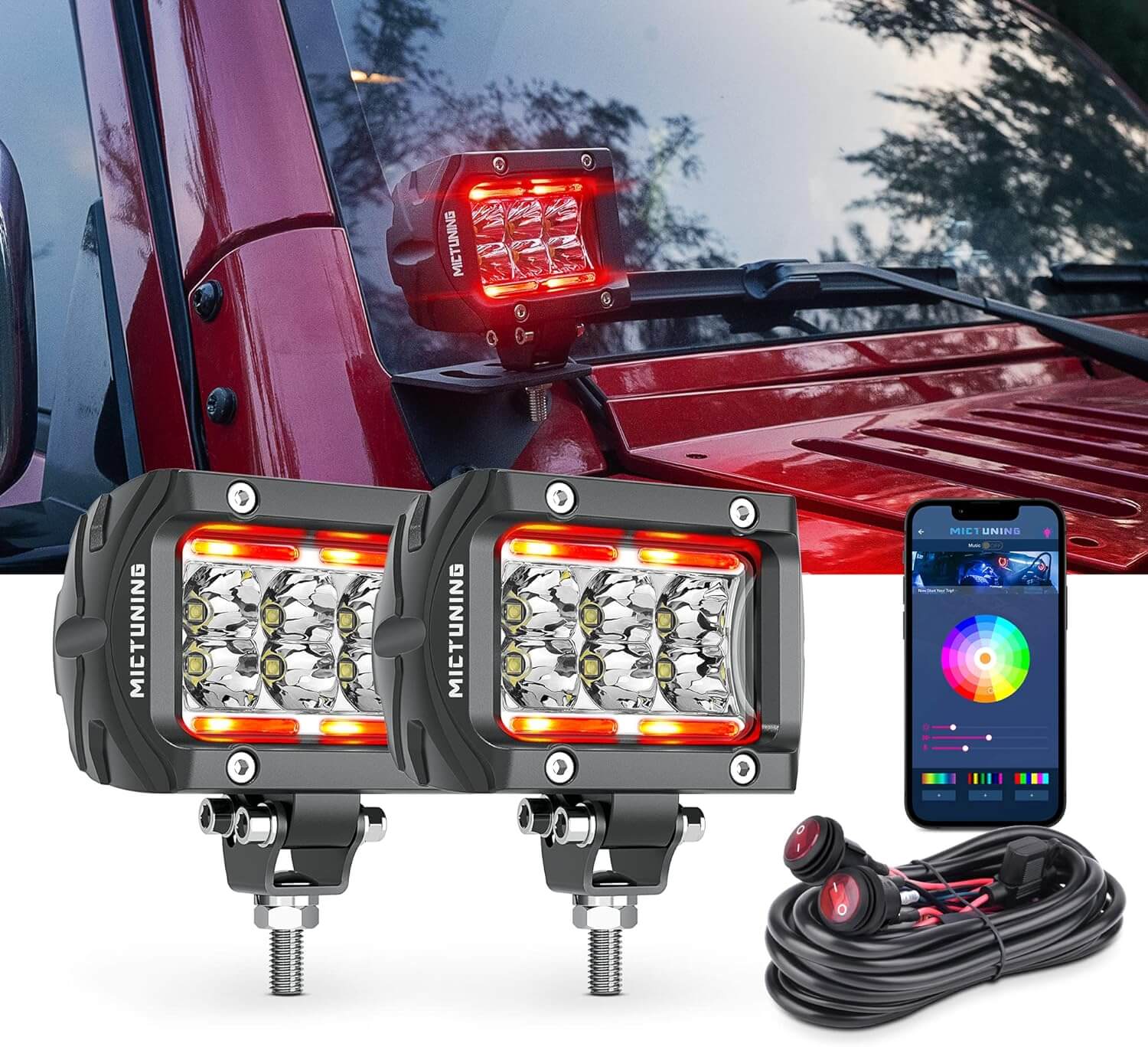 K1 RGBW LED Pods Light Atmosphere Light 2pcs - 4 Inch 18W Off Road Combo Driving Lights with APP Control