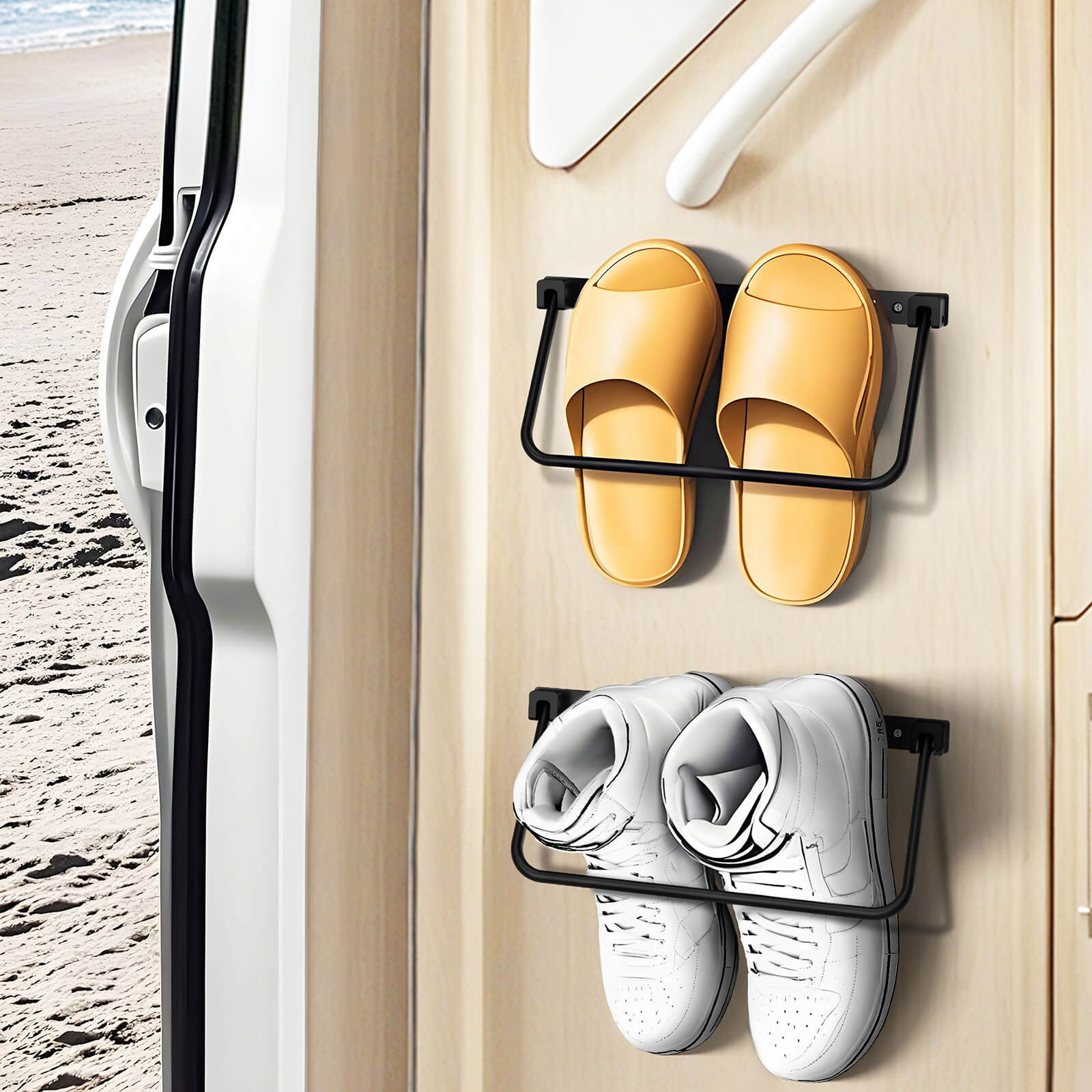RV Shoe Storage Rack – Wall Mount, Foldable Camper Accessories Organizer, 13" Aluminum Hanging Shelf for Trailer (2 Pack)