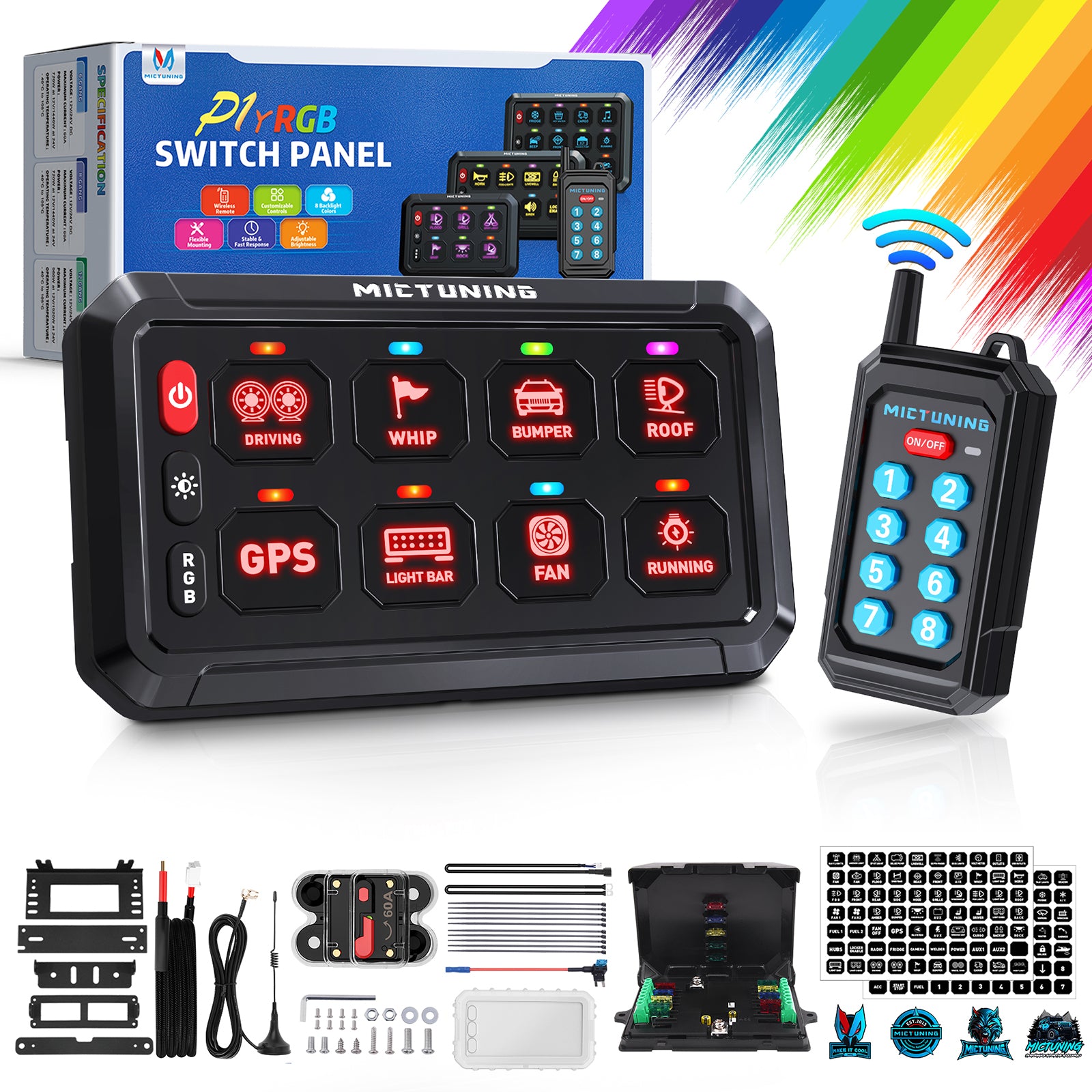 MICTUNING P1s Switch Panel with Wireless Remote Control, 6/8/12 Gang