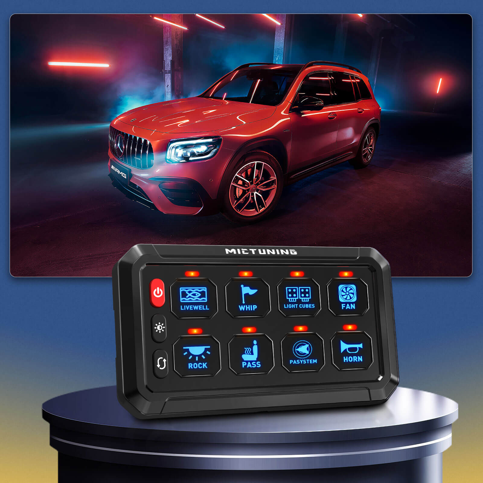 Upgraded P1s-X Blue/Green 5" 8/12 Gang Switch Panel Circuit Control Relay Box, Toggle On-Off Strobe Flash Momentary