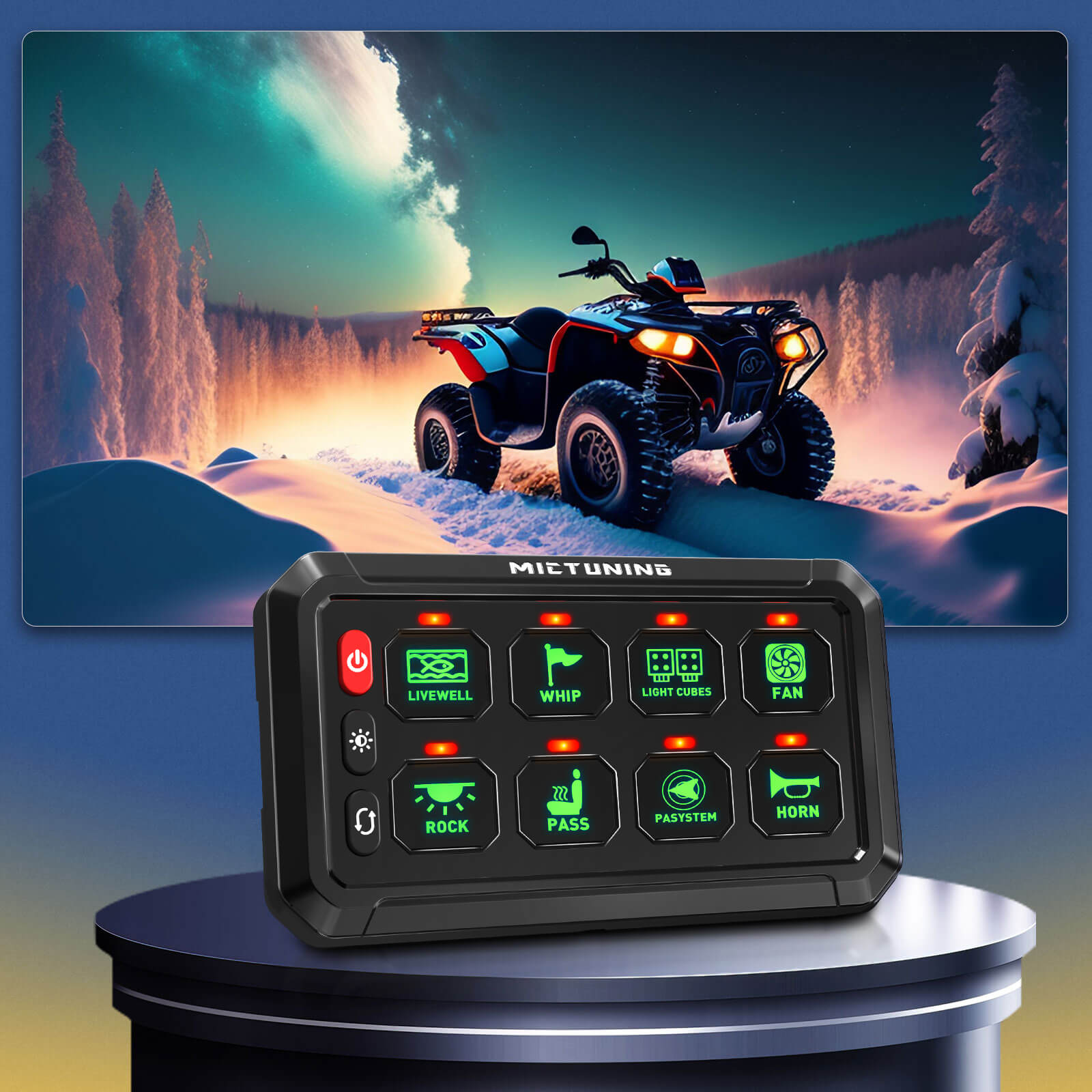 Upgraded P1s-X Blue/Green 5" 8/12 Gang Switch Panel Circuit Control Relay Box, Toggle On-Off Strobe Flash Momentary