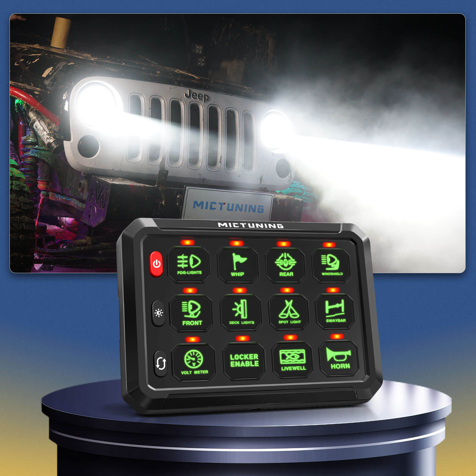 Upgraded P1s-X Blue/Green 5" 8/12 Gang Switch Panel Circuit Control Relay Box, Toggle On-Off Strobe Flash Momentary