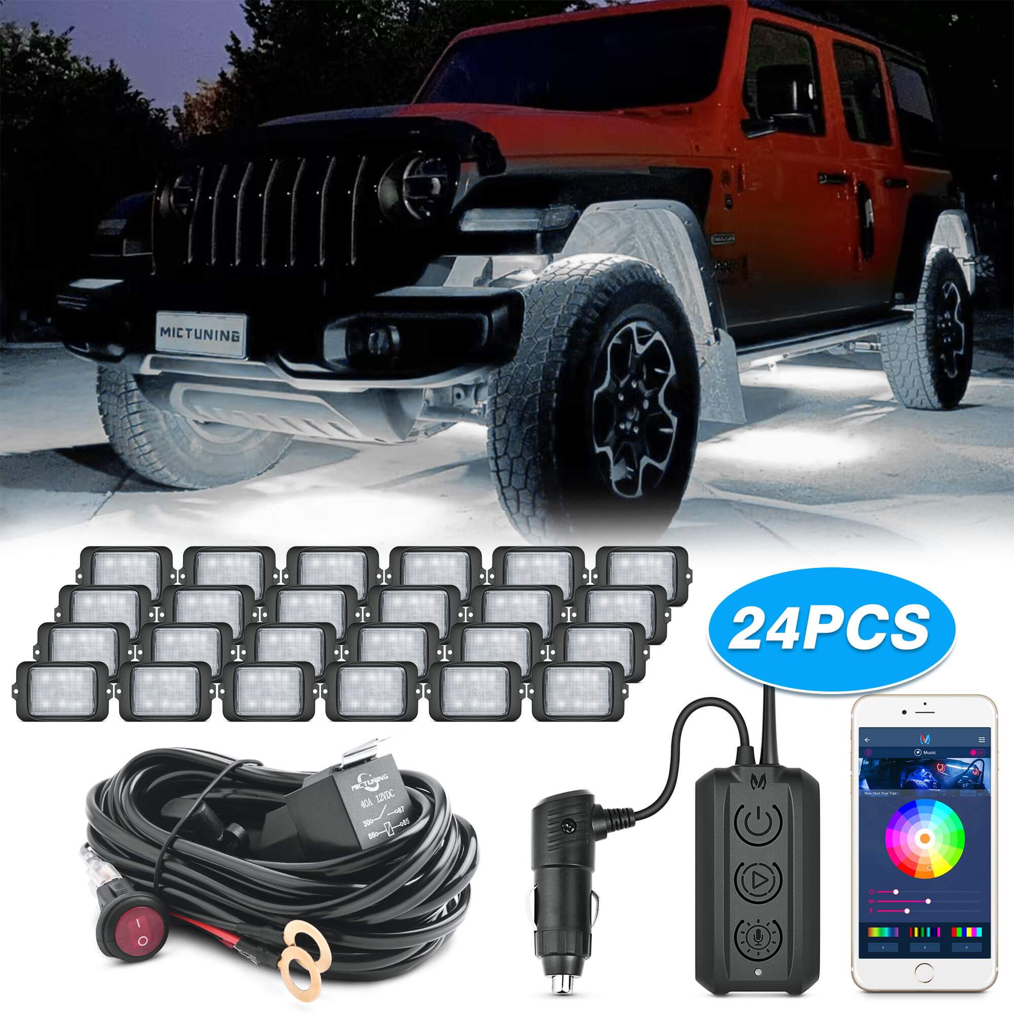 C3 Extensible RGBW LED Rock Lights - 24 Pods Wireless Control Multi-Color Neon Underglow Lights