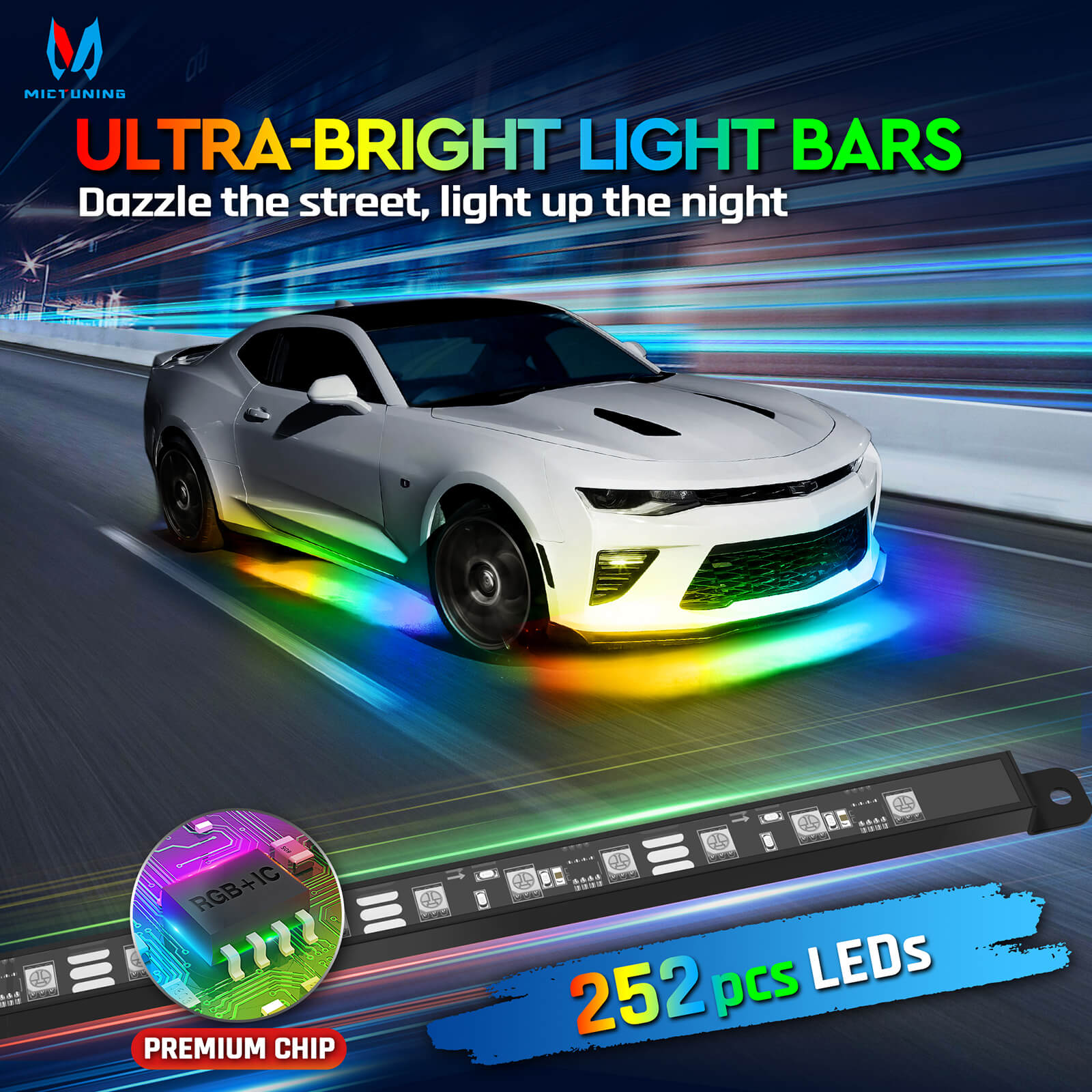 N8 Aluminum LED Car Underglow Light Kit, Exterior Underbody Multicolor Light Strip 8PCS - App+Remote Control（RGBW/RGB+IC）