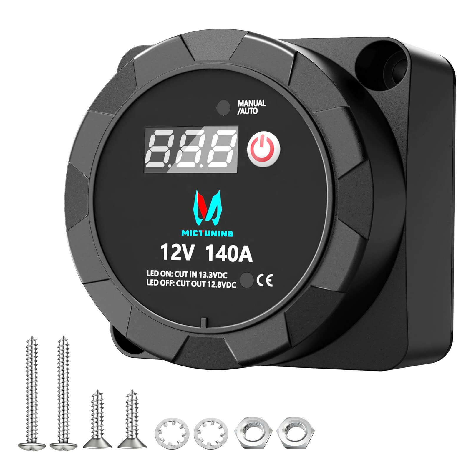 12V 140 AMP Dual Battery Isolator Voltage Sensitive Relay with Digital Voltmeter Smart VSR Manual/Automatic Charger Disconnect Lead-Acid Battery
