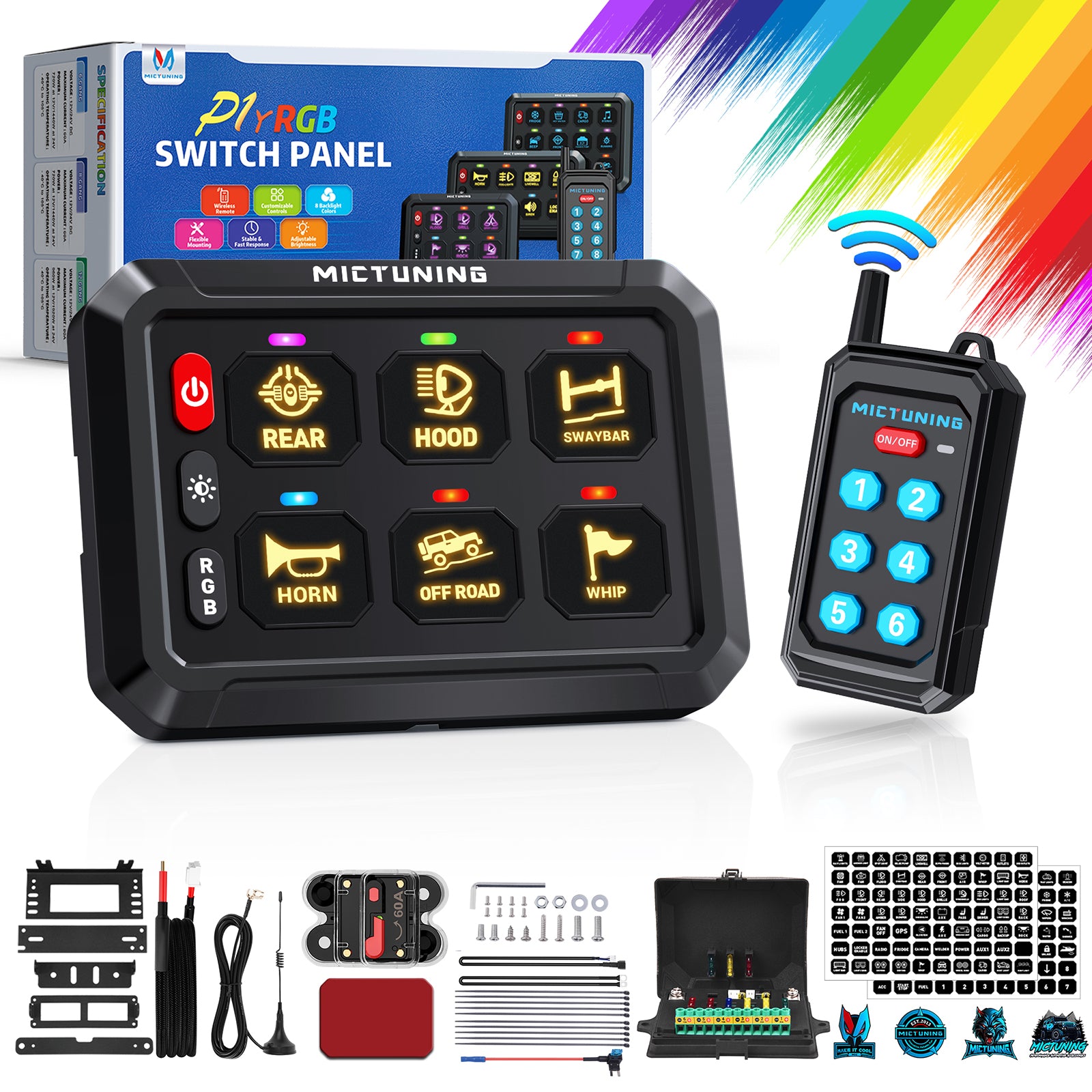 MICTUNING P1s Switch Panel with Wireless Remote Control, 6/8/12 Gang