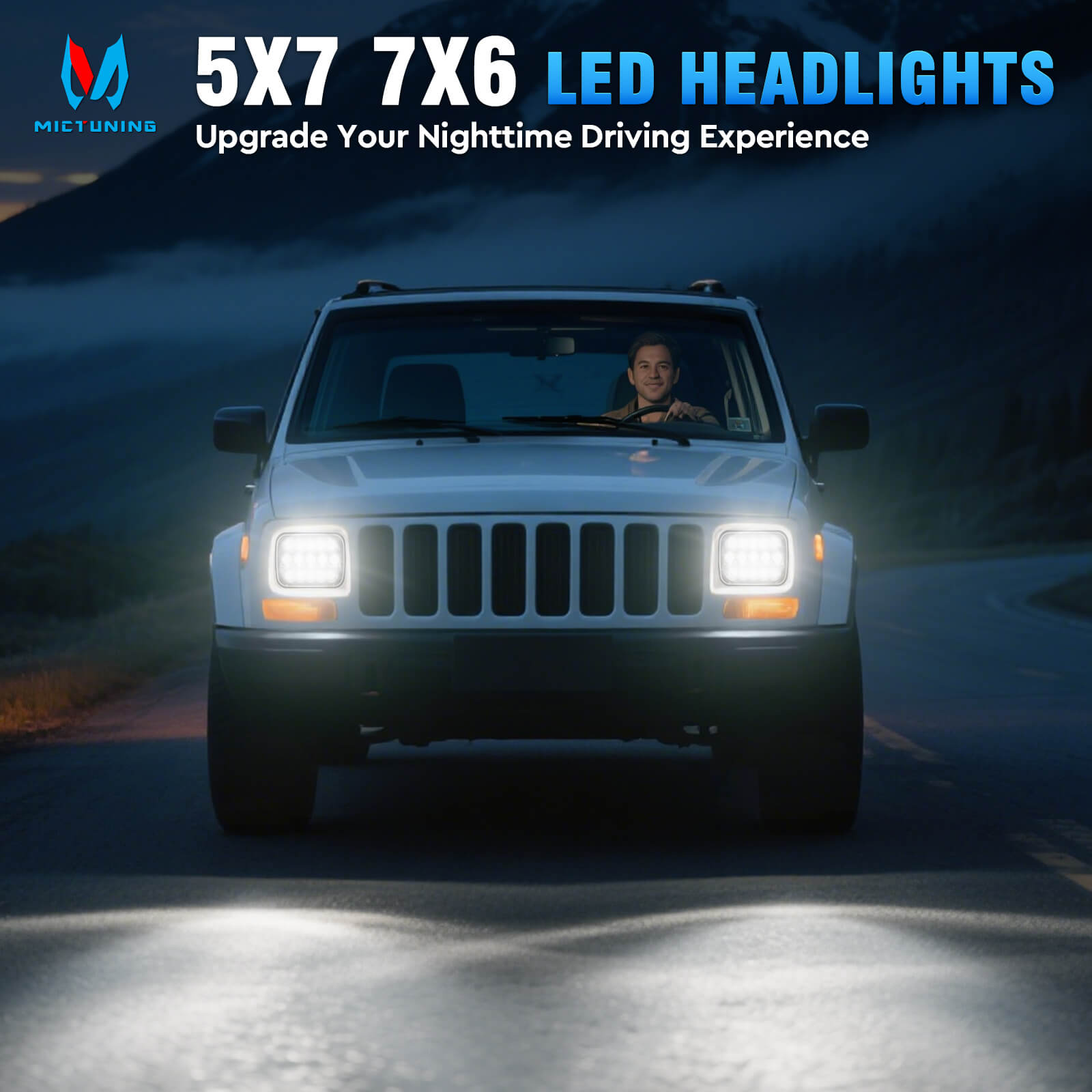 5x7 LED Headlights 7x6 Rectangle Headlamps H6054 110W Hi/Low Sealed Beam For Wrangler YJ Cherokee XJ Comanche MJ Chevy S10 T300 FL50 FL60 FL70 Peterbilt, Black