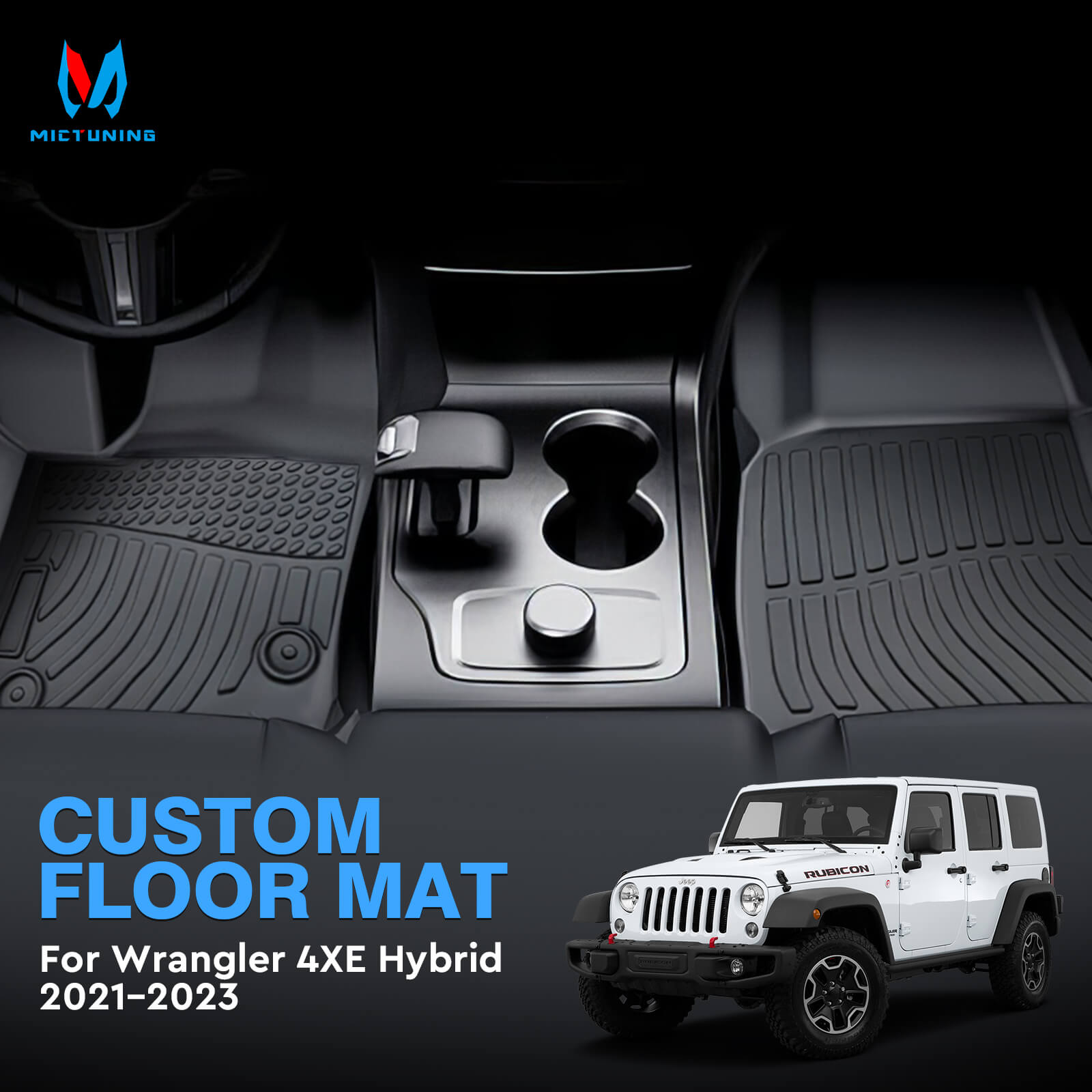 For Jeep Wrangler 4XE Hybrid 2021-2023 Floor Mats, 1st & 2nd Row Liner Set, Custom Fit TPE All Weather Car Liners