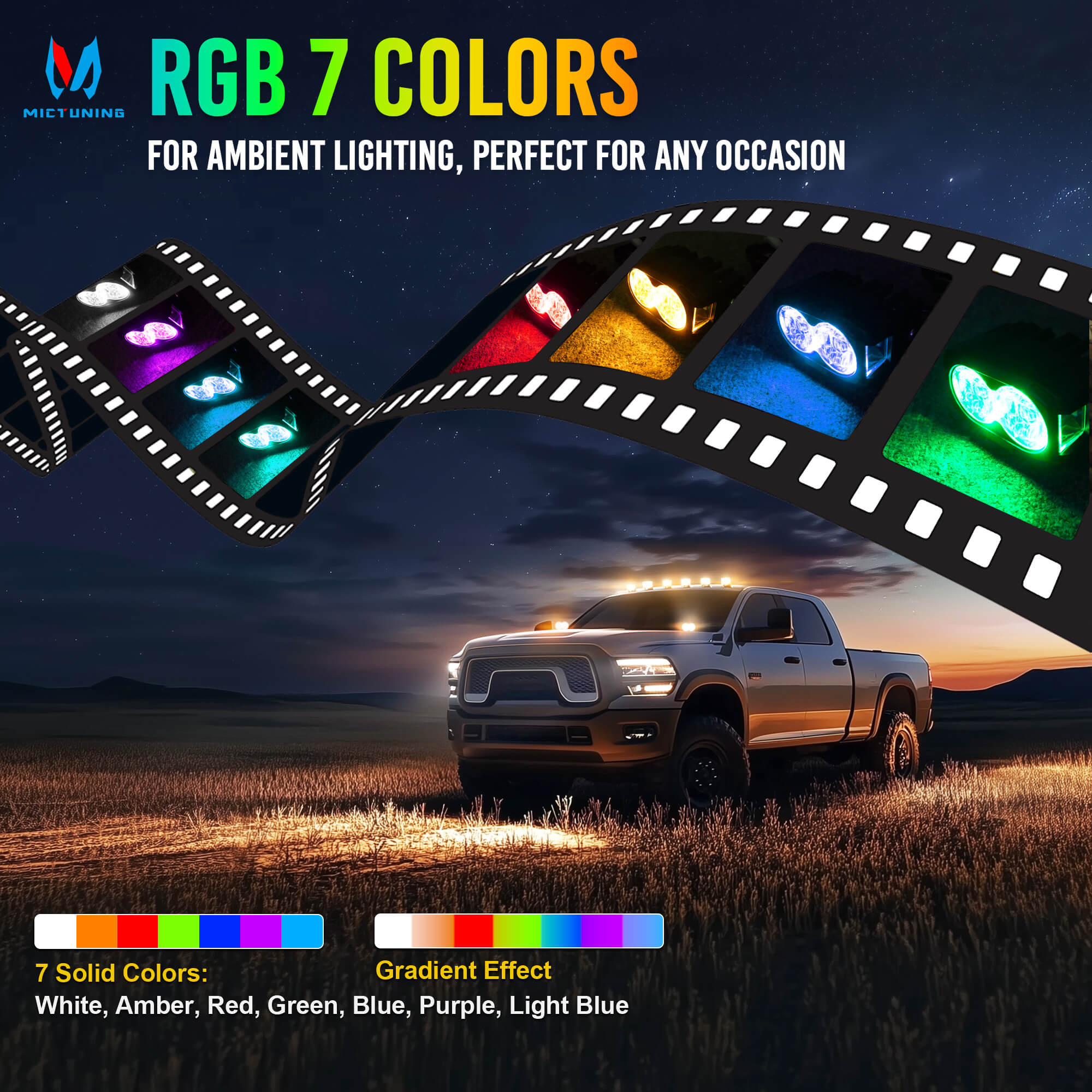 K3 4 Inch 56W LED Pod Lights RGB with White Offroad Driving Lights (7 Colors), w/ Wiring Harness Switch, Flood Beam/Spot Beam, 2PCS